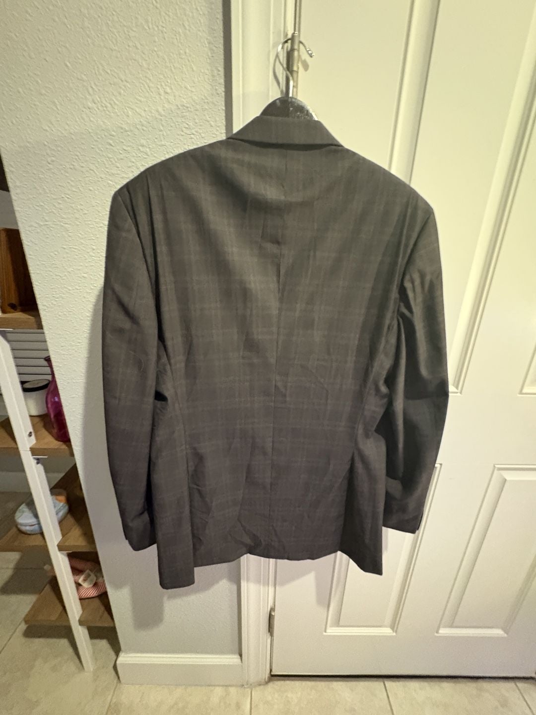Calvin Klein Suit Jacket Blazer Size 40L (tag 44L) Gray Plaid 100% Wool 8