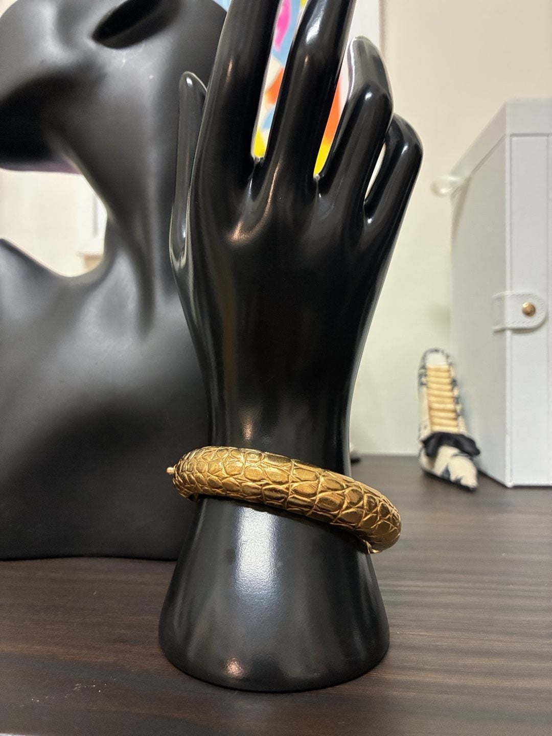 Napier Gold Tone Textured Scales Hinged Bangle Bracelet 2