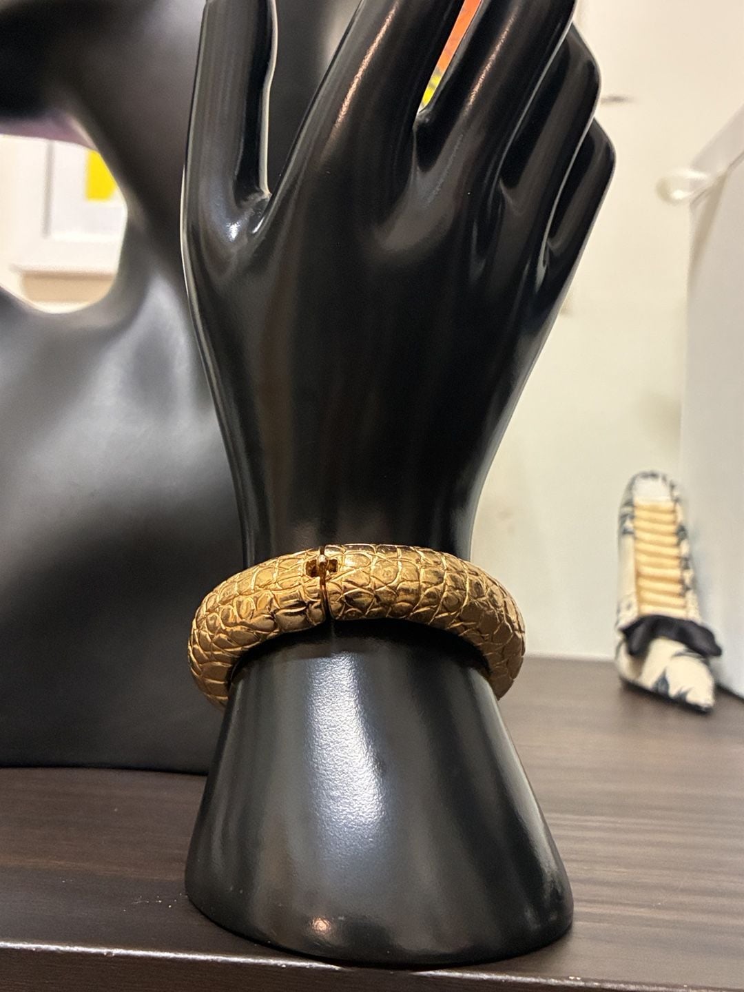 Napier Gold Tone Textured Scales Hinged Bangle Bracelet 5