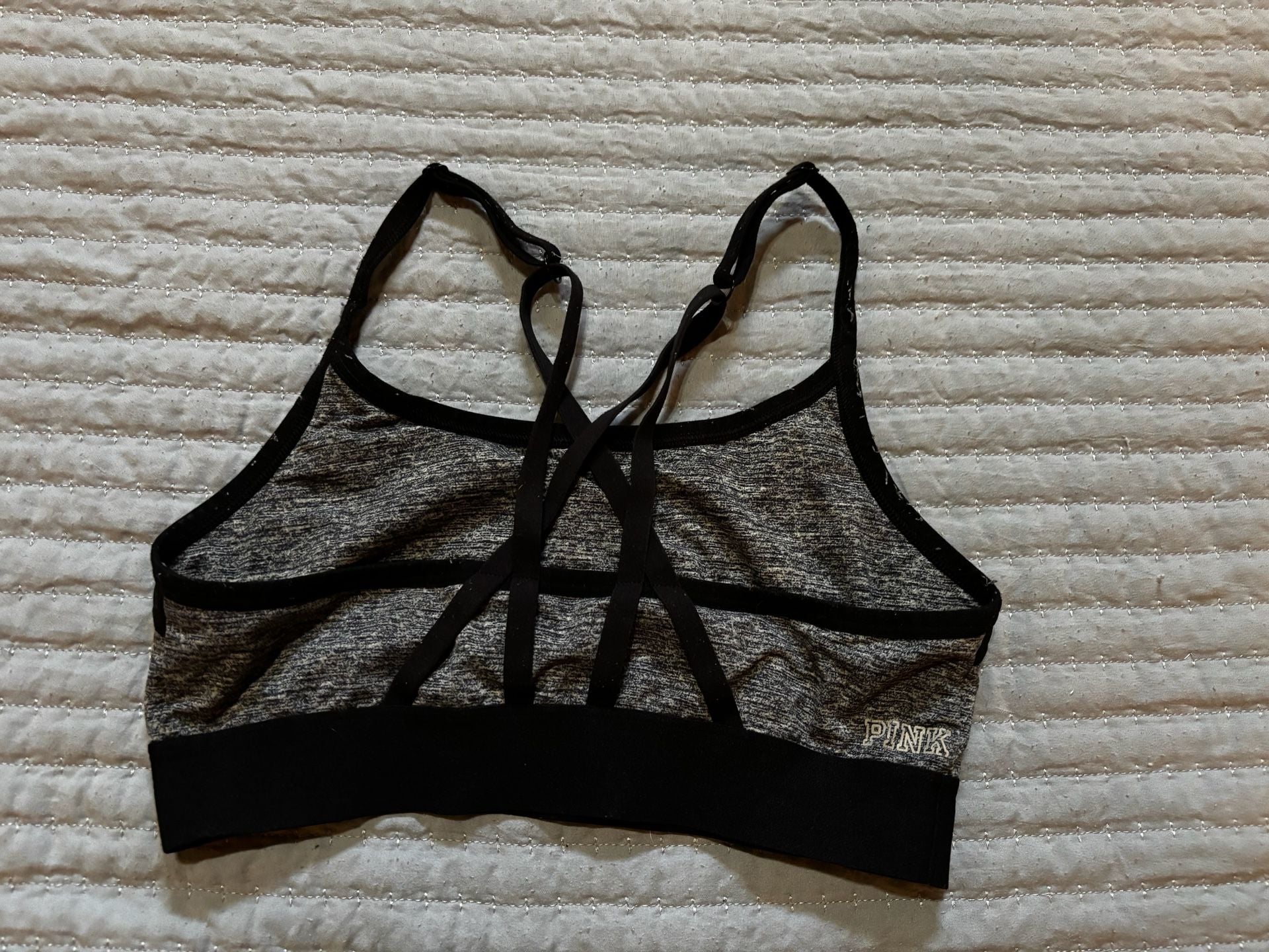 Victoria's Secret Pink Sports Bra L/G Gray Black Mesh Strappy 3