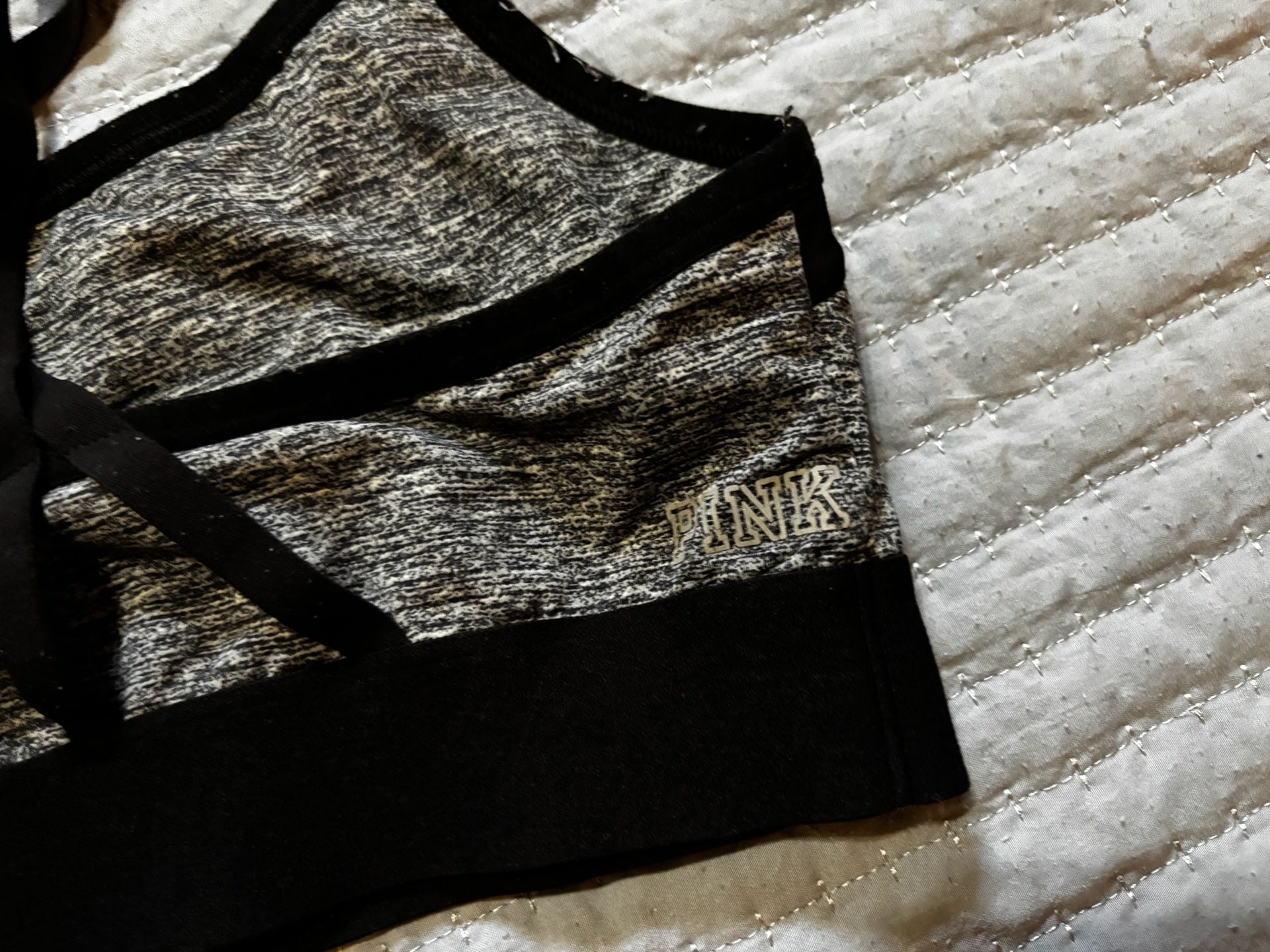 Victoria's Secret Pink Sports Bra L/G Gray Black Mesh Strappy 4