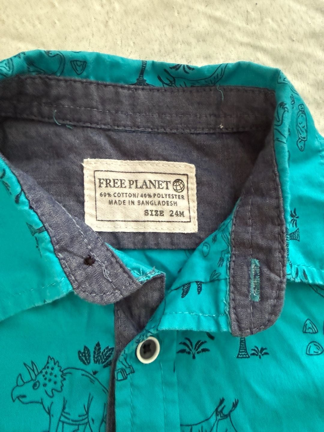 Free Planet Dinosaur Button-Down Shirt Size 24M Teal 3