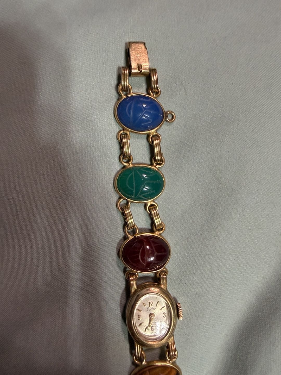 Pedre Vintage 1/20 12K Gold Filled Multi Stone Scarab Watch 3