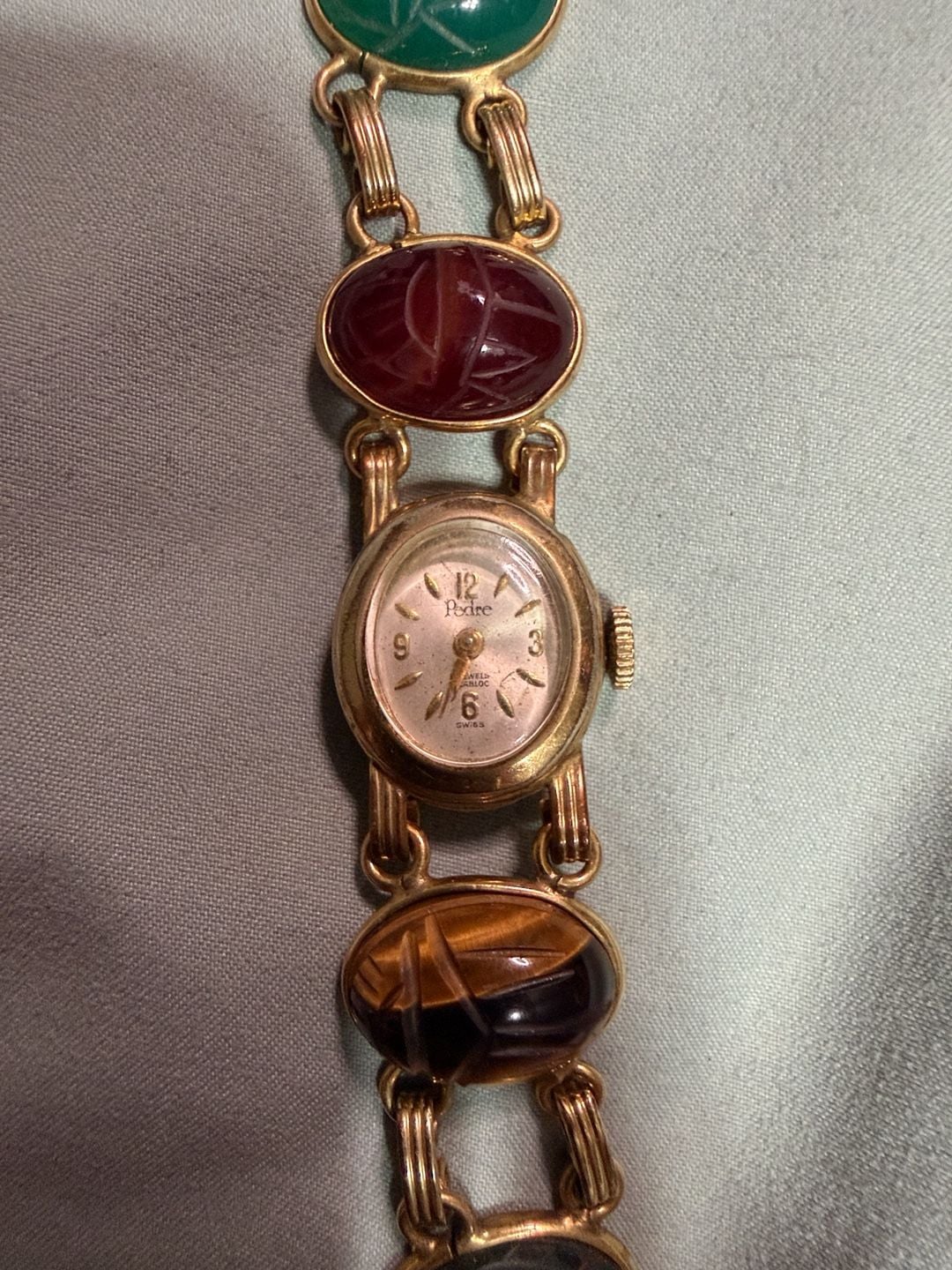 Pedre Vintage 1/20 12K Gold Filled Multi Stone Scarab Watch 4
