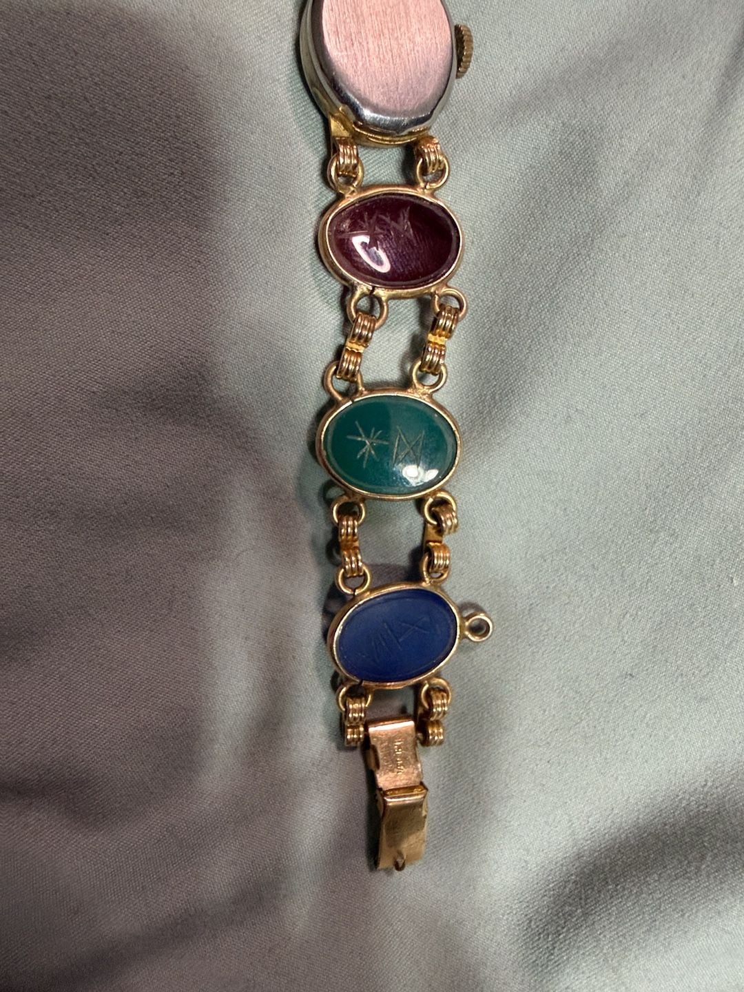 Pedre Vintage 1/20 12K Gold Filled Multi Stone Scarab Watch 7