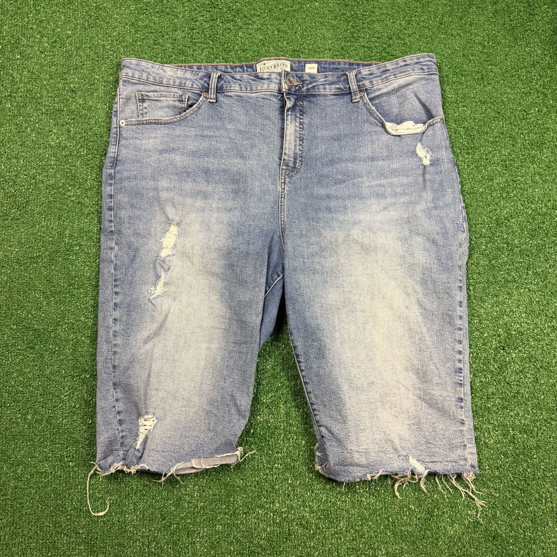 Lucky Brand Denim Shorts Size 24W Distressed Raw Hem Blue 2