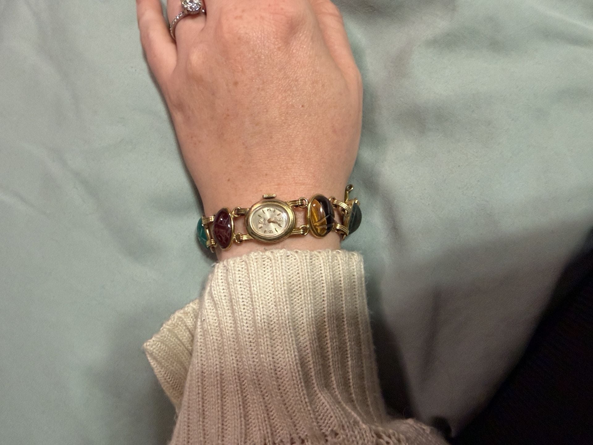 Pedre Vintage 1/20 12K Gold Filled Multi Stone Scarab Watch 9