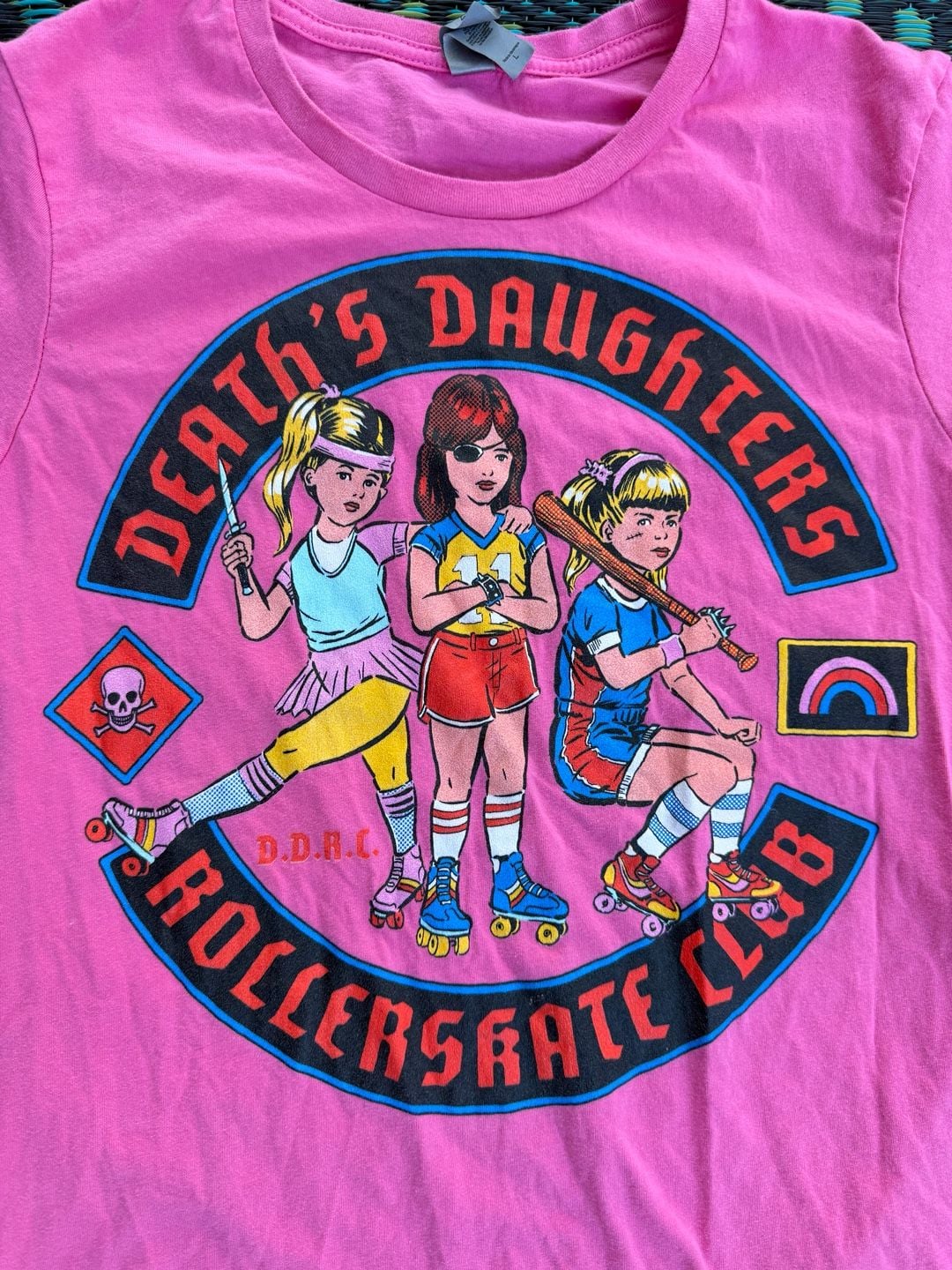 Next Level Death's Daughters Rollerskate Club T-Shirt Size L Pink Graphic Tee 3