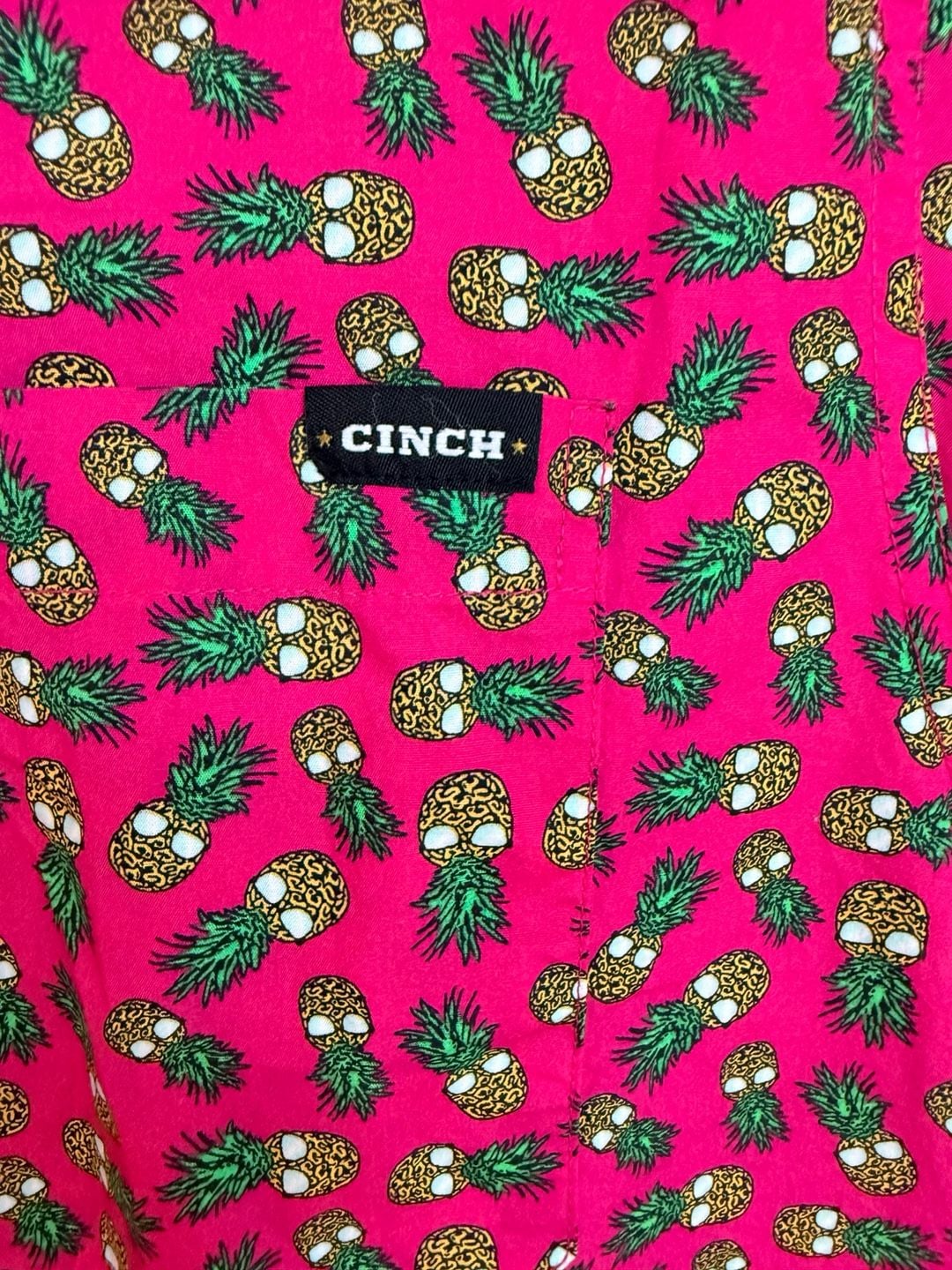 Cinch Pink Pineapple Print Short Sleeve Button Down Shirt Size L 3