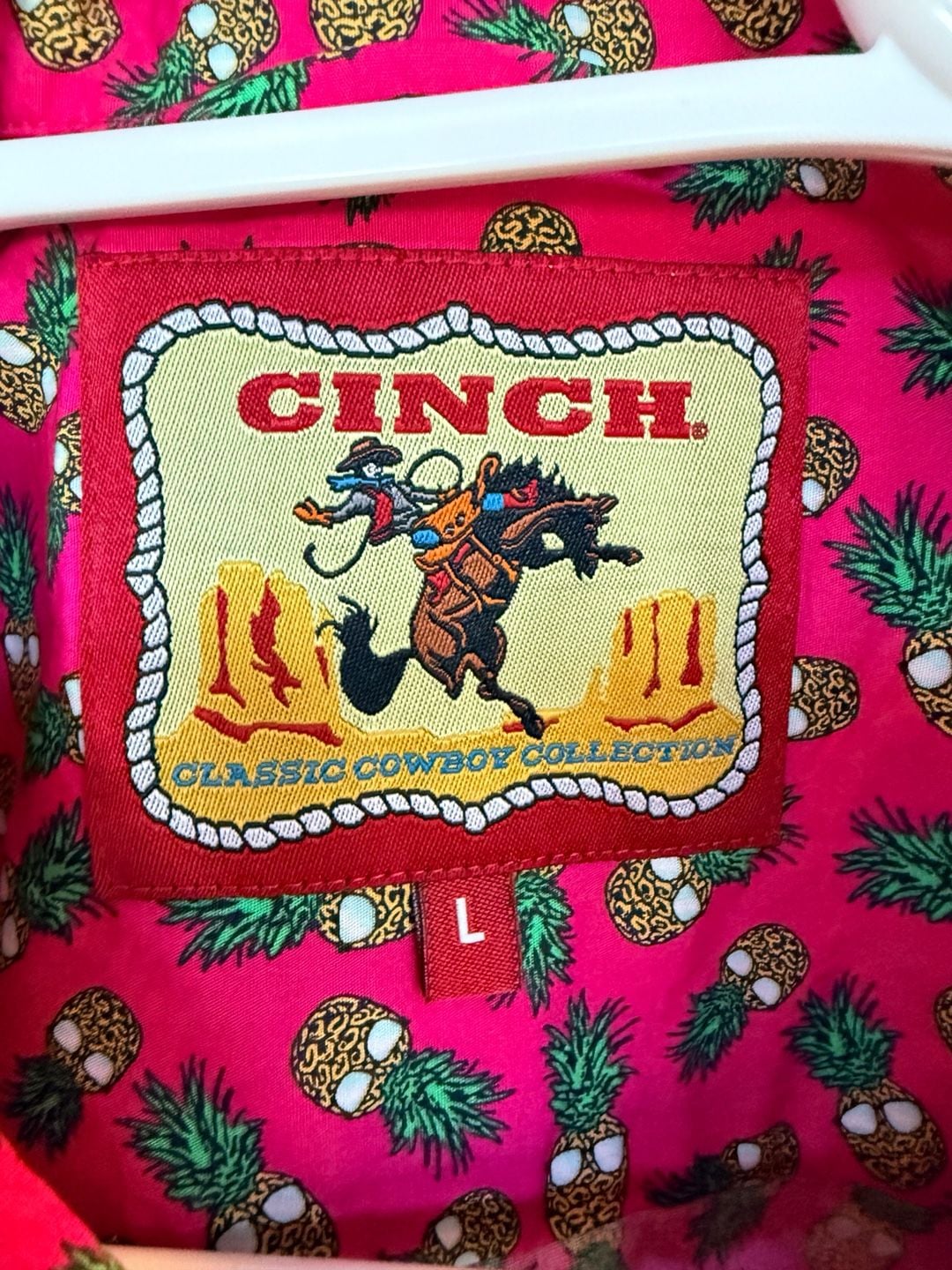 Cinch Pink Pineapple Print Short Sleeve Button Down Shirt Size L 4