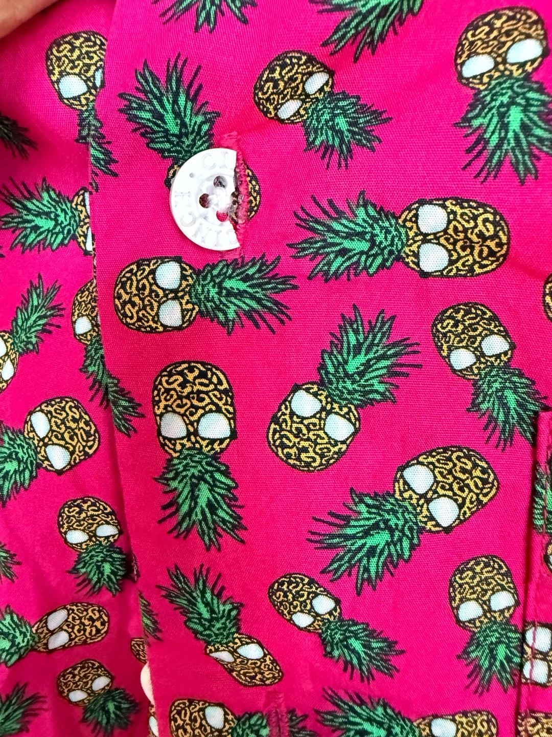 Cinch Pink Pineapple Print Short Sleeve Button Down Shirt Size L 5