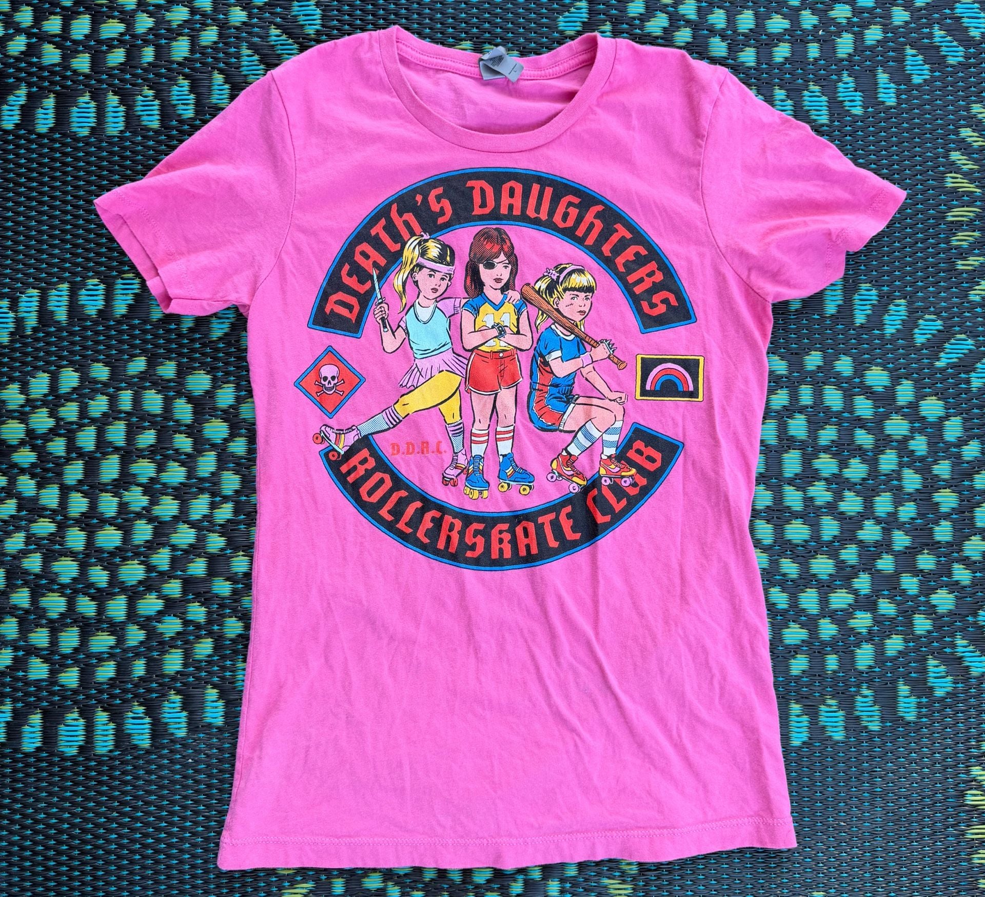 Next Level Death's Daughters Rollerskate Club T-Shirt Size L Pink Graphic Tee 2