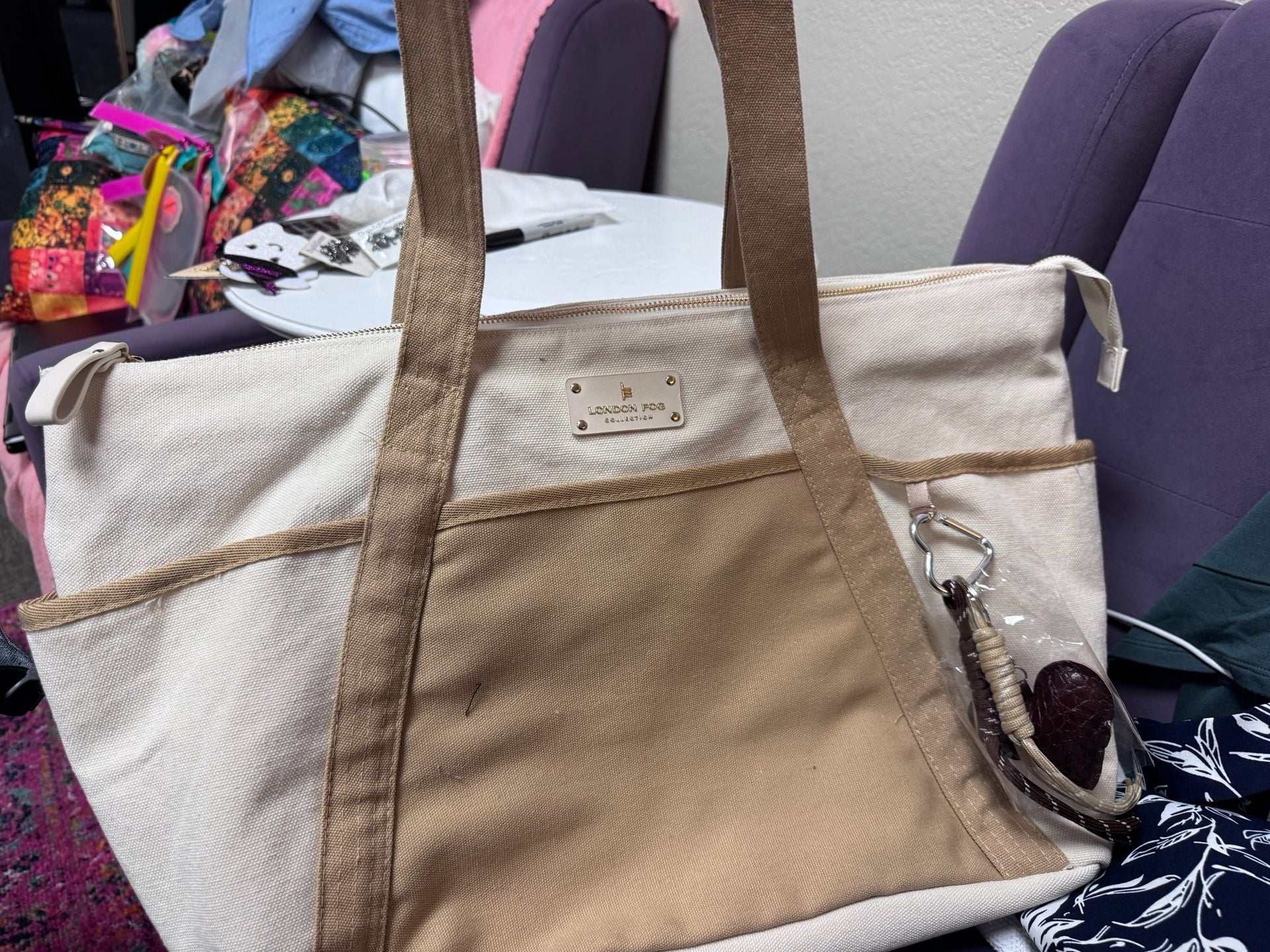 London Fog Sandie Large Canvas Tote Bag Taupe 1