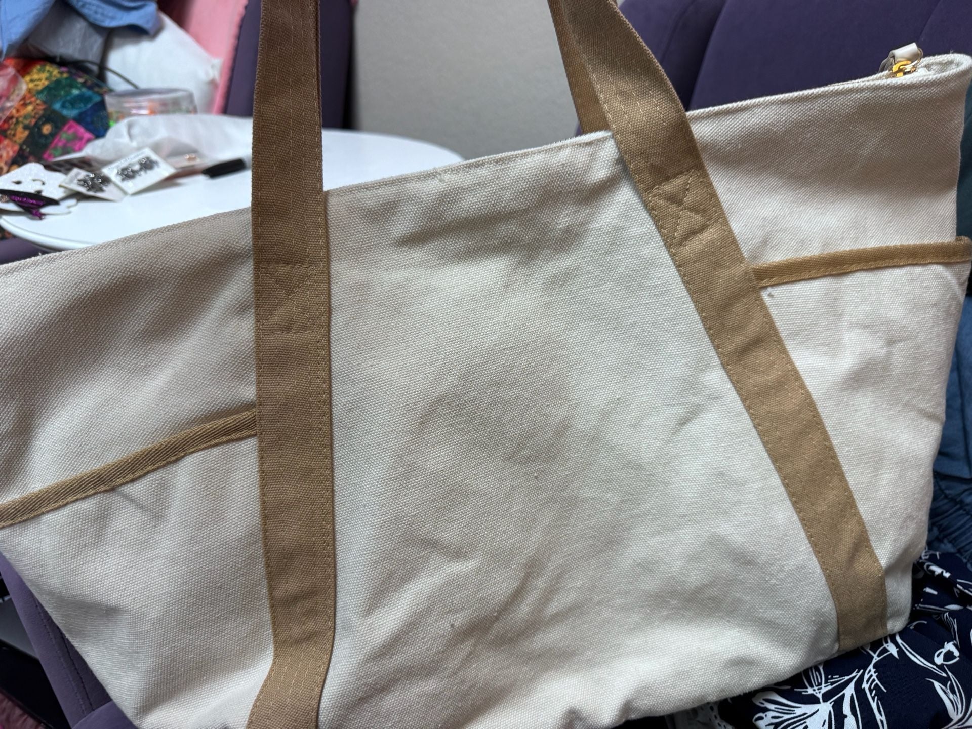 London Fog Sandie Large Canvas Tote Bag Taupe 2