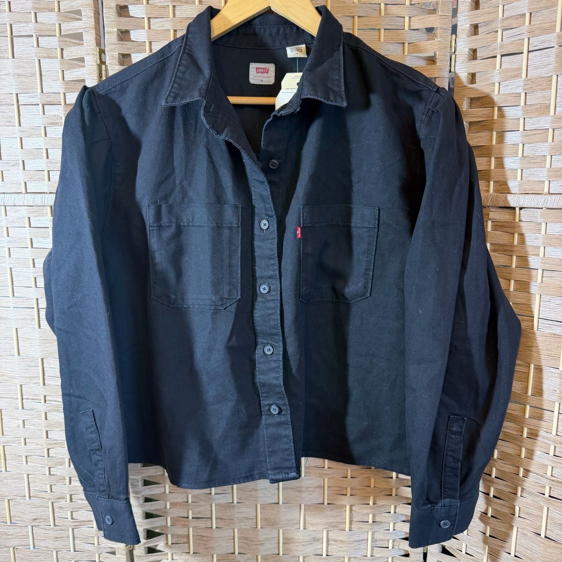 Levi's Long Sleeve Button Up Women Shirt Size M Black Cotton Blend 2