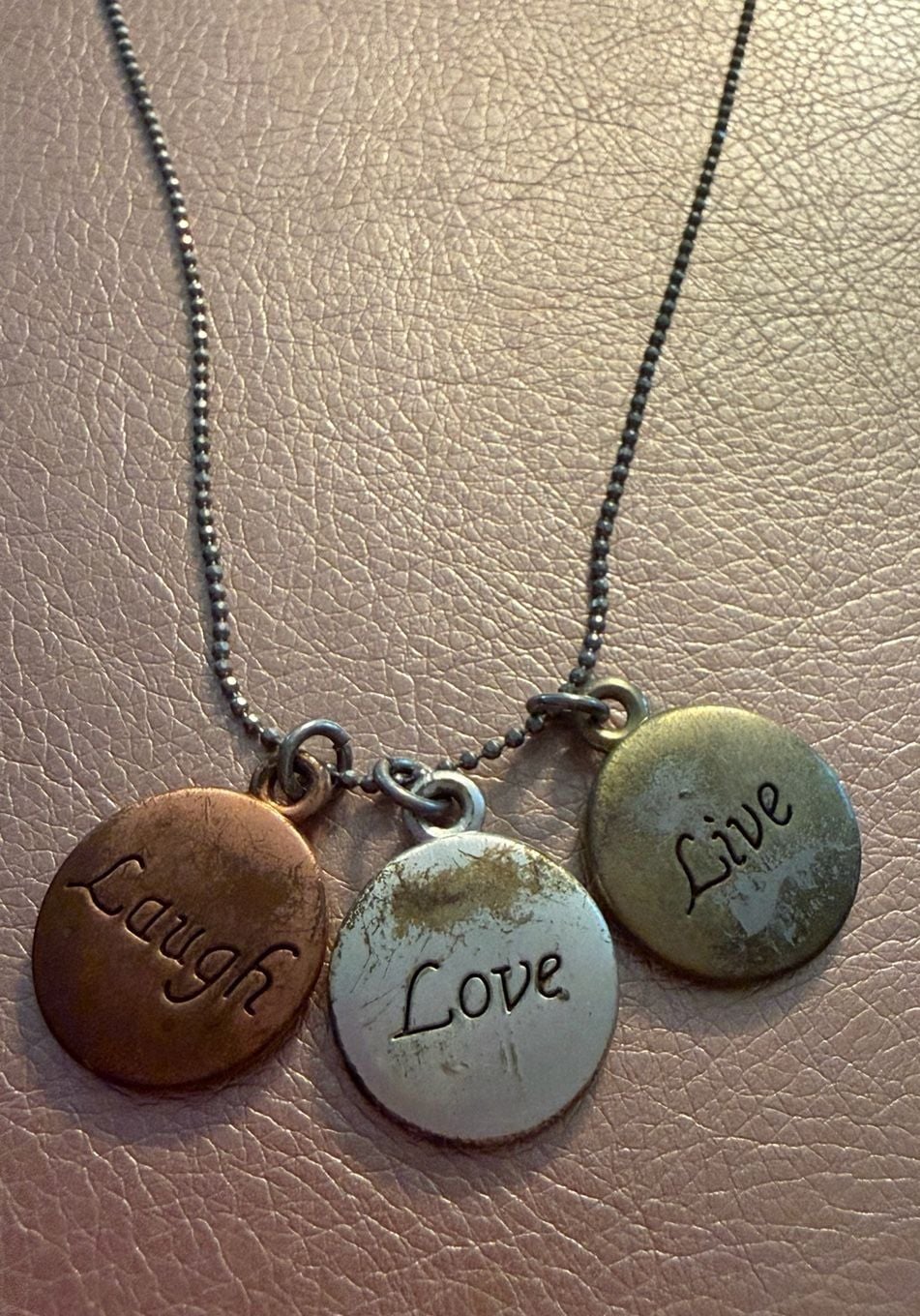 Essence of Life LIVE LOVE LAUGH Necklace Crystals Tricolor Pendant ..., 3