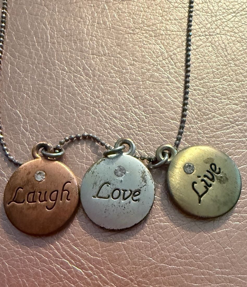Essence of Life LIVE LOVE LAUGH Necklace Crystals Tricolor Pendant ..., 4