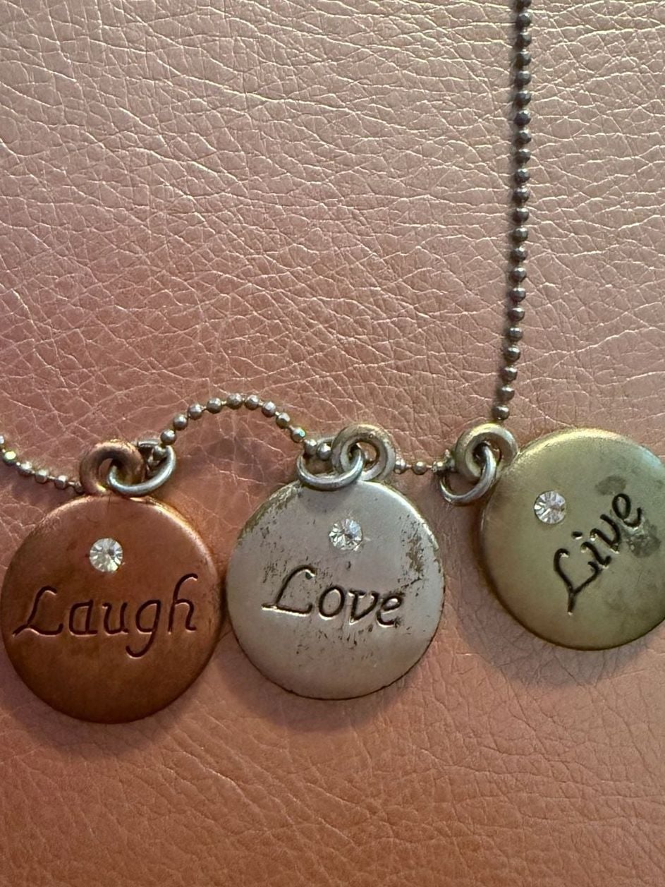 Essence of Life LIVE LOVE LAUGH Necklace Crystals Tricolor Pendant ..., 7