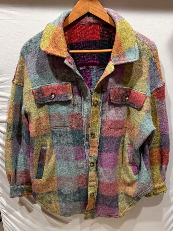 Unbranded Plaid Shacket Size S Multicolor Button Up Shirt Jacket 2
