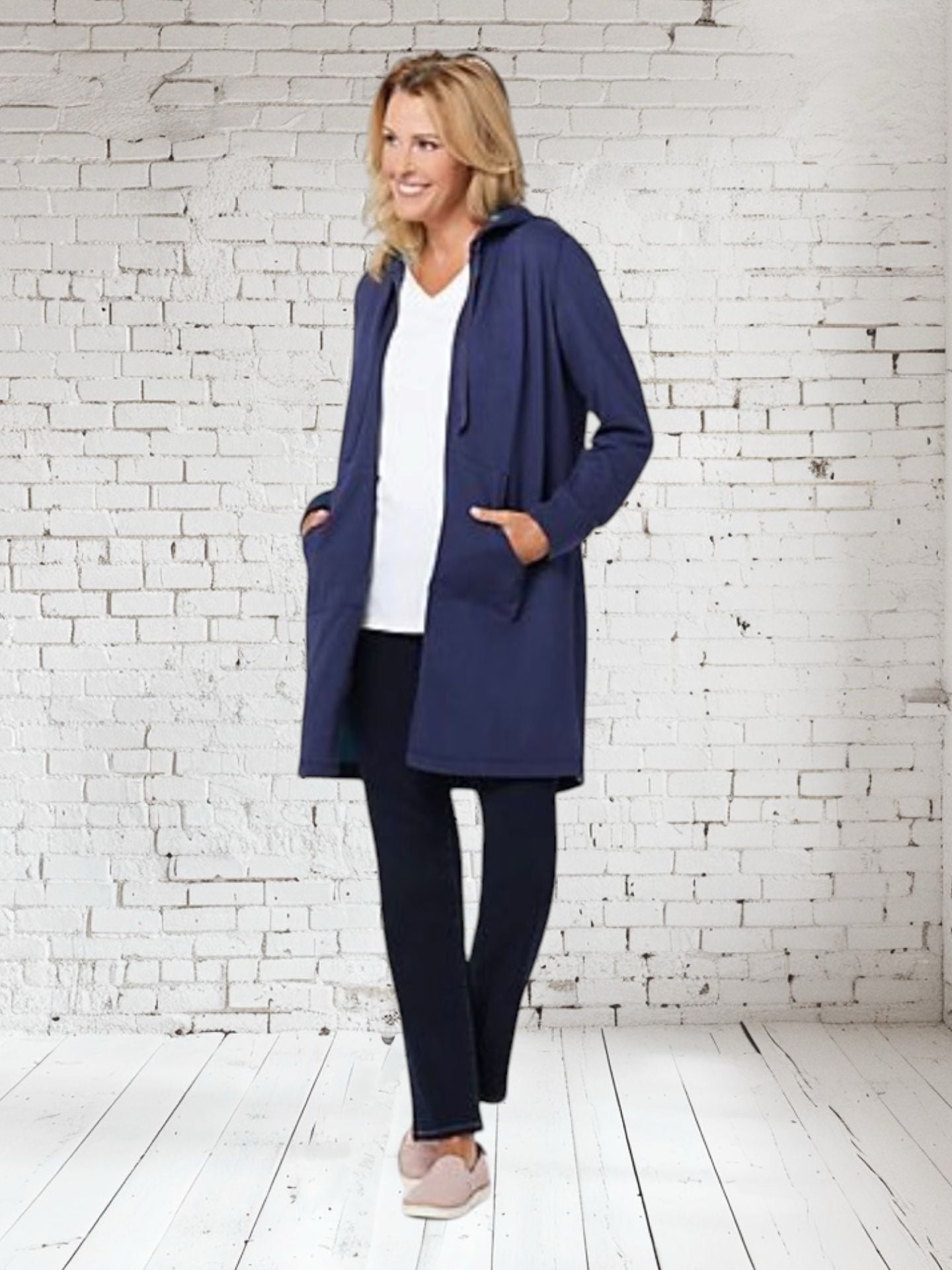 LOGO Lounge by Lori Goldstein QVC French Terry Long Hooded Jacket 3