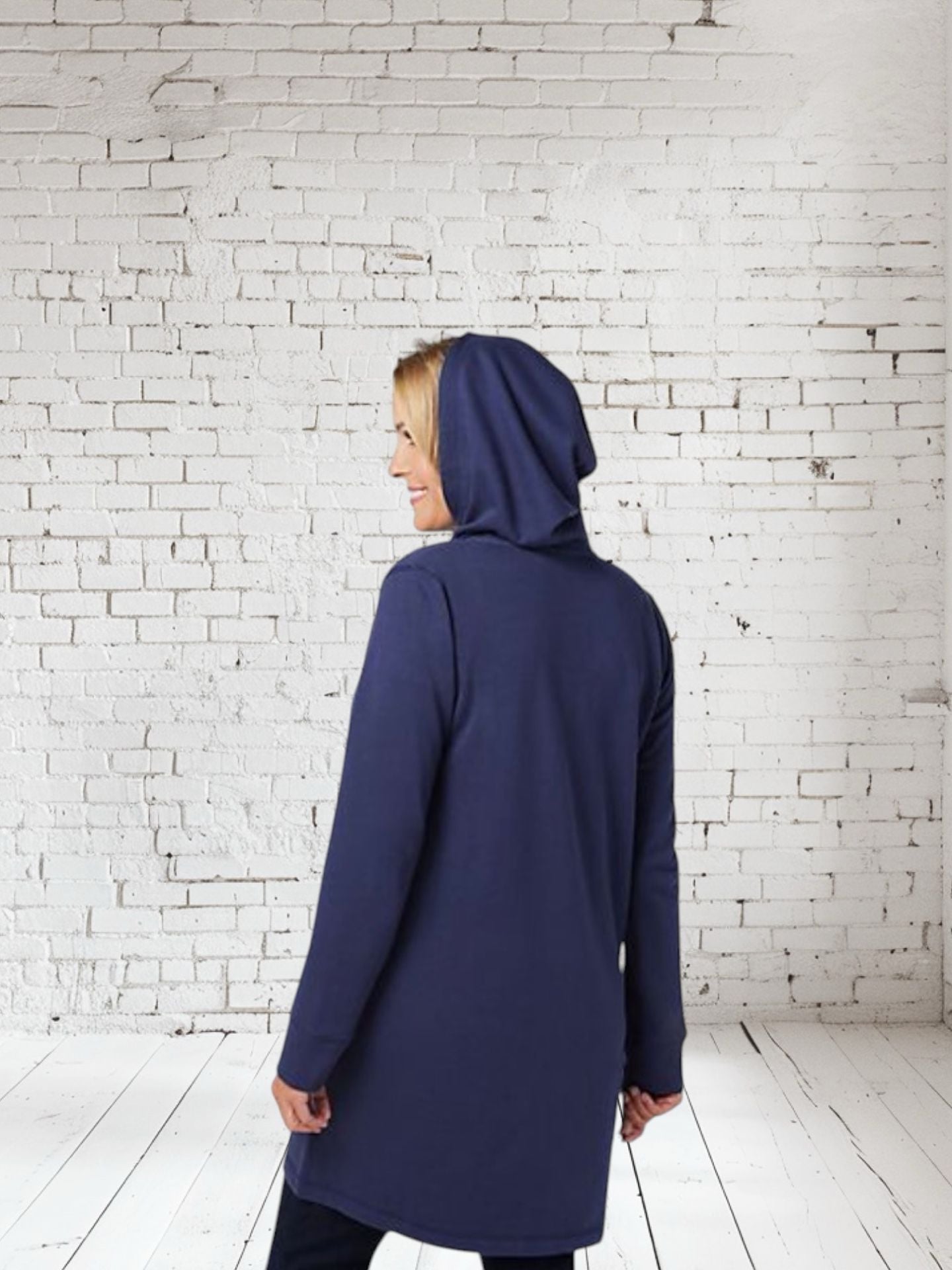 LOGO Lounge by Lori Goldstein QVC French Terry Long Hooded Jacket 8
