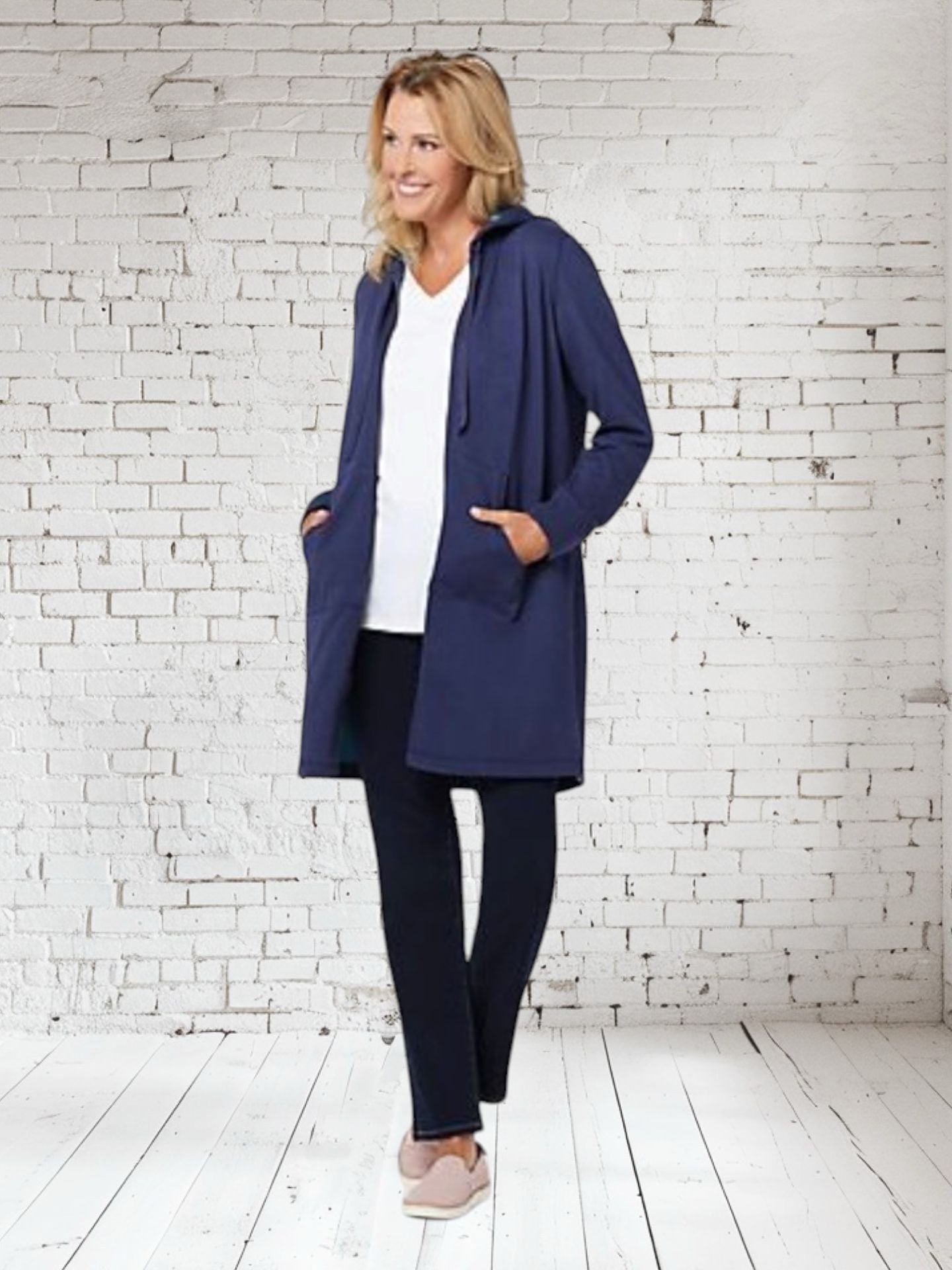 LOGO Lounge by Lori Goldstein QVC French Terry Long Hooded Jacket 9