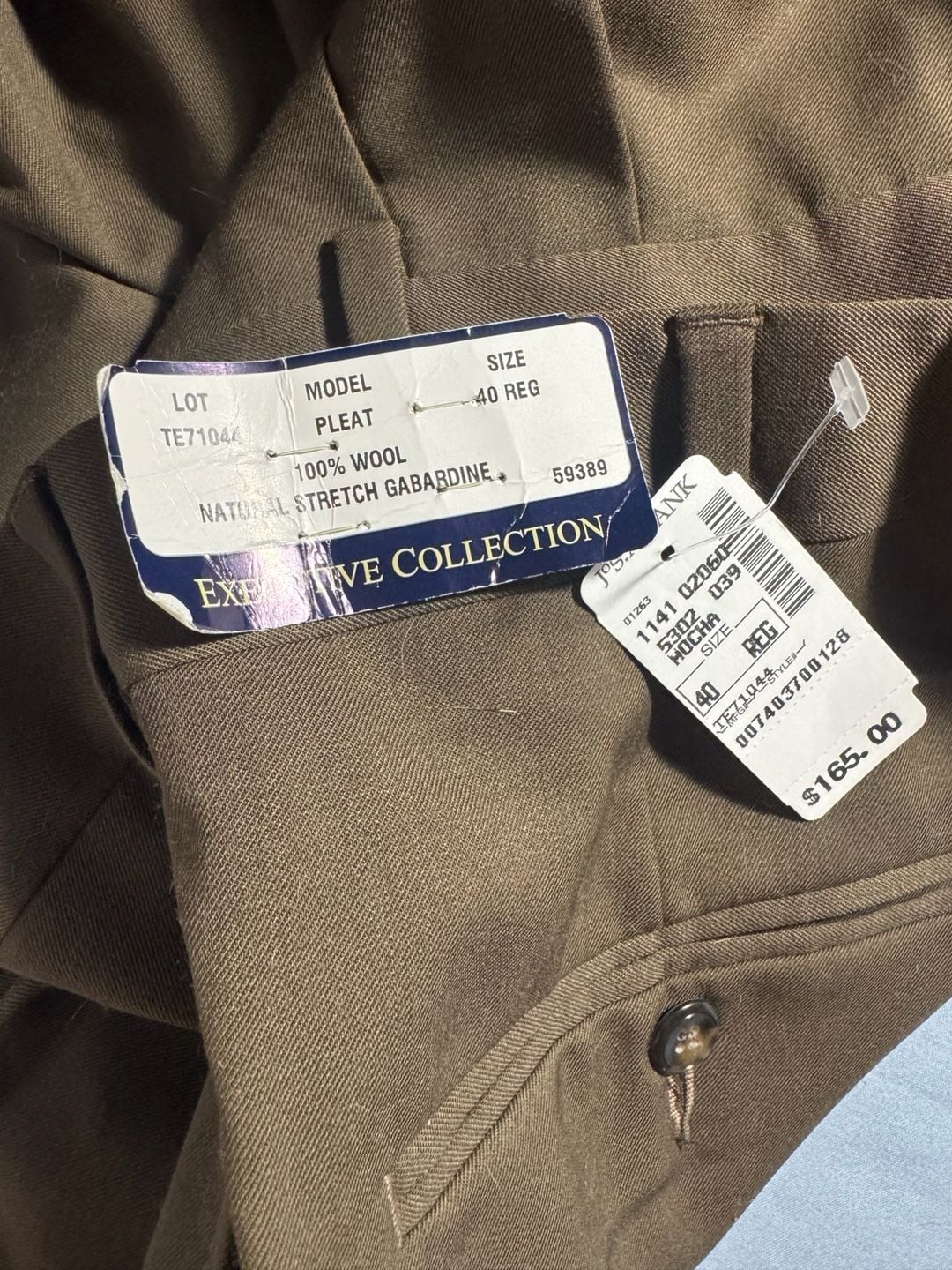 Jos. A. Bank Wool Dress Pants Size 40 REG Mocha Gabardine NWT 4
