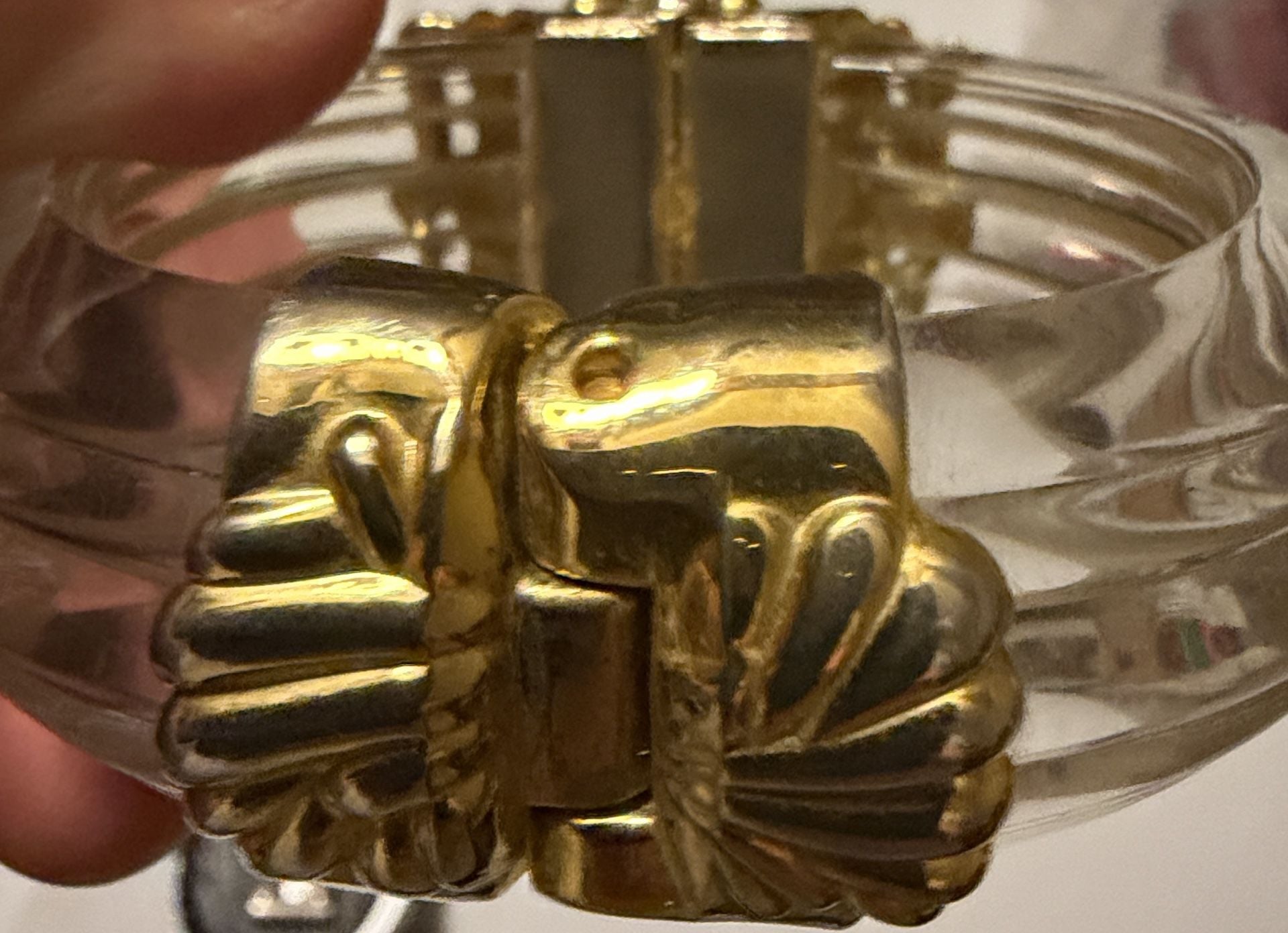 Vtg 80s Inna Cytrine Paris Clear Lucite Bangle Gold Chrysanthemum Cuff 8