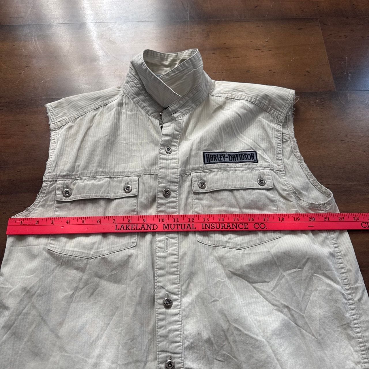 Harley Davidson Sleeveless Denim Shirt Beige Large 8