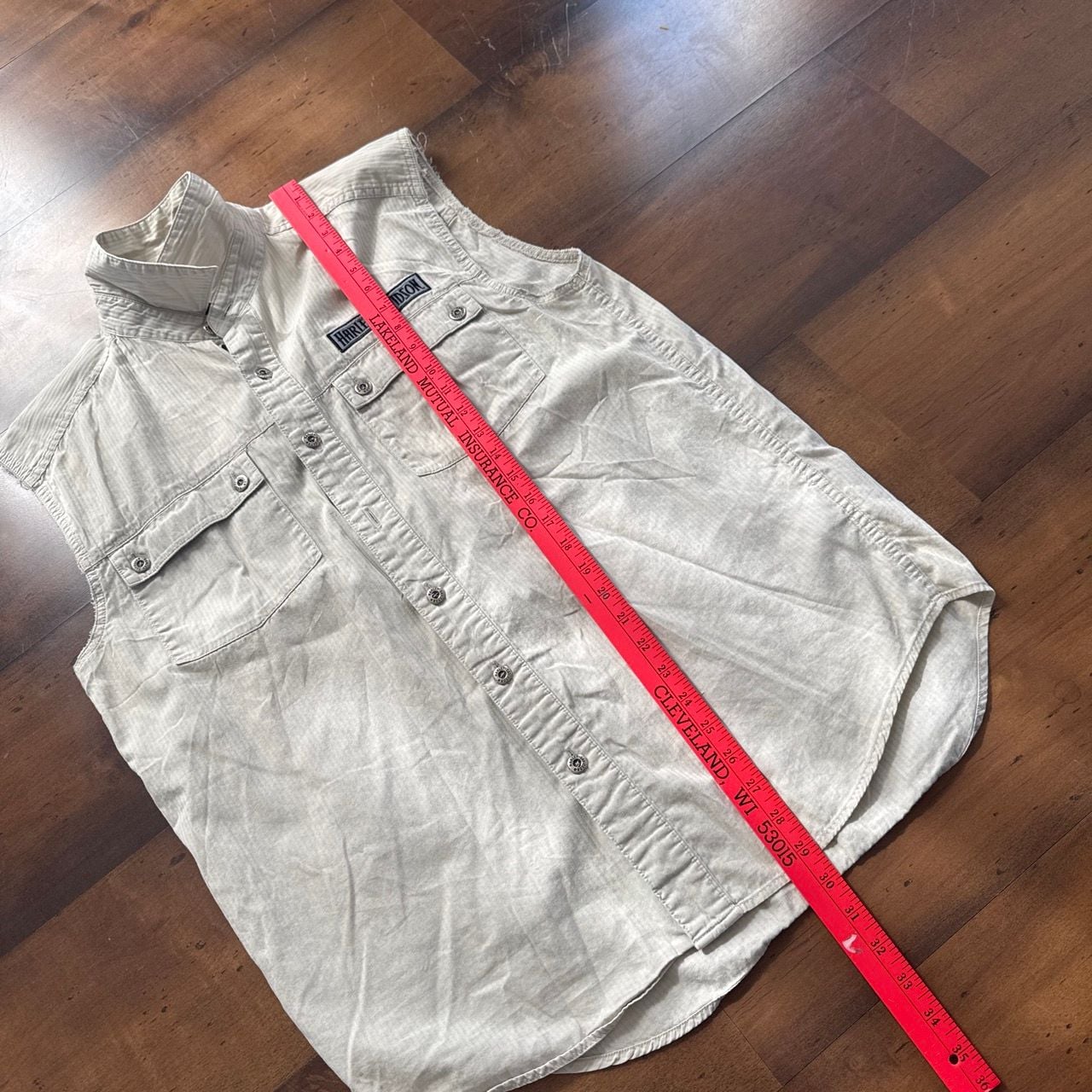 Harley Davidson Sleeveless Denim Shirt Beige Large 9