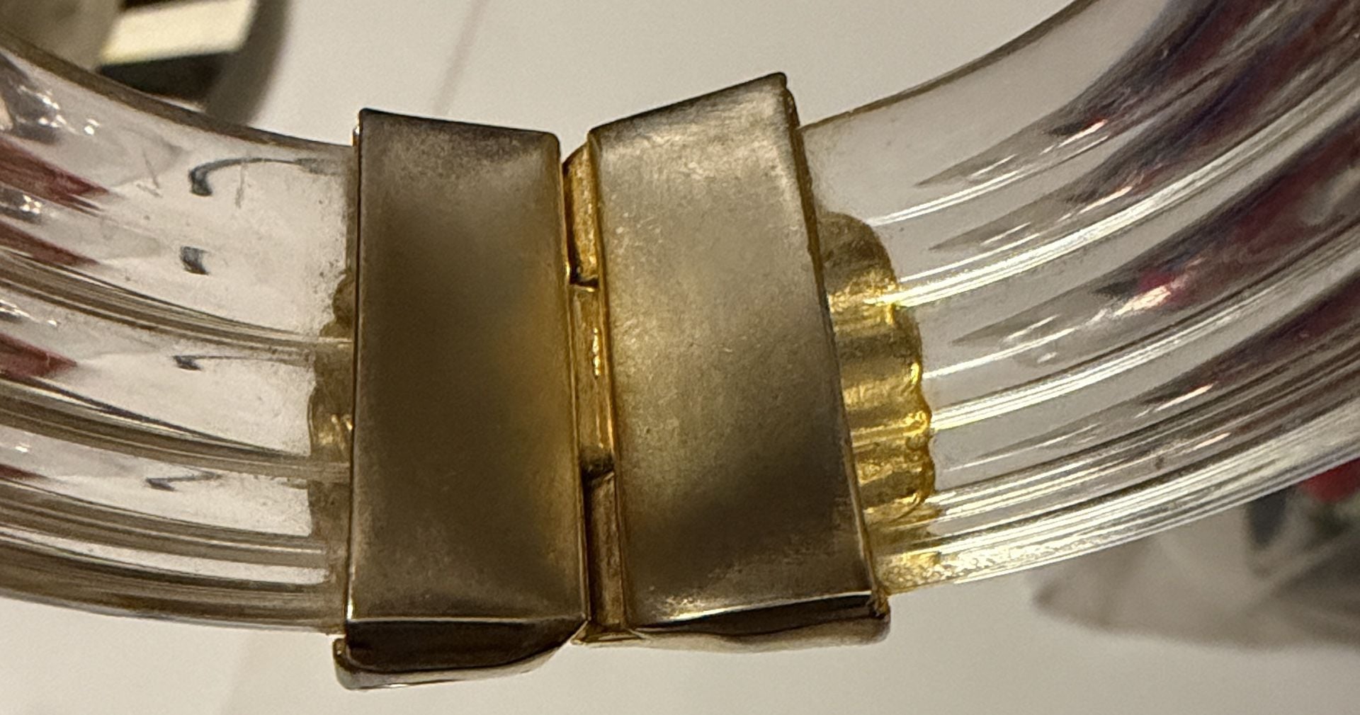 Vtg 80s Inna Cytrine Paris Clear Lucite Bangle Gold Chrysanthemum Cuff 7