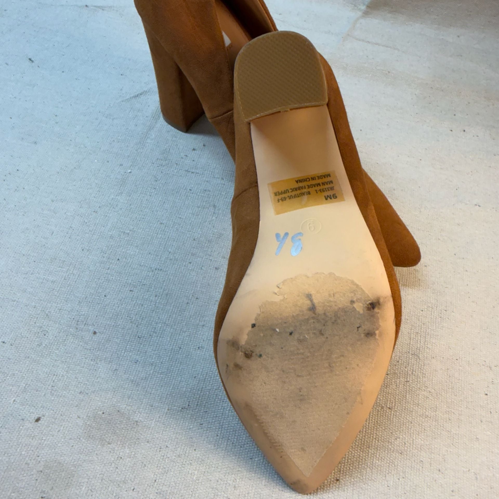 Suede Chunky Heel Pumps Tan 10