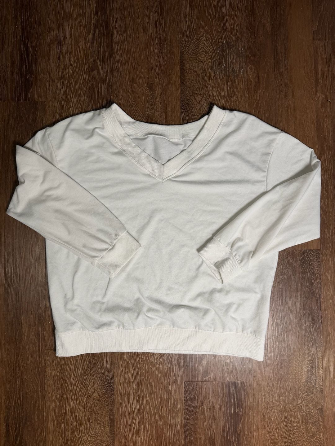 Unbranded V-Neck Long Sleeve Sweatshirt White 2