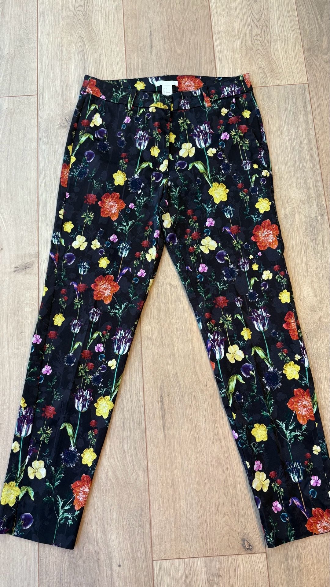 H&M Floral Print Tailored Pants Size US 10 Black 3