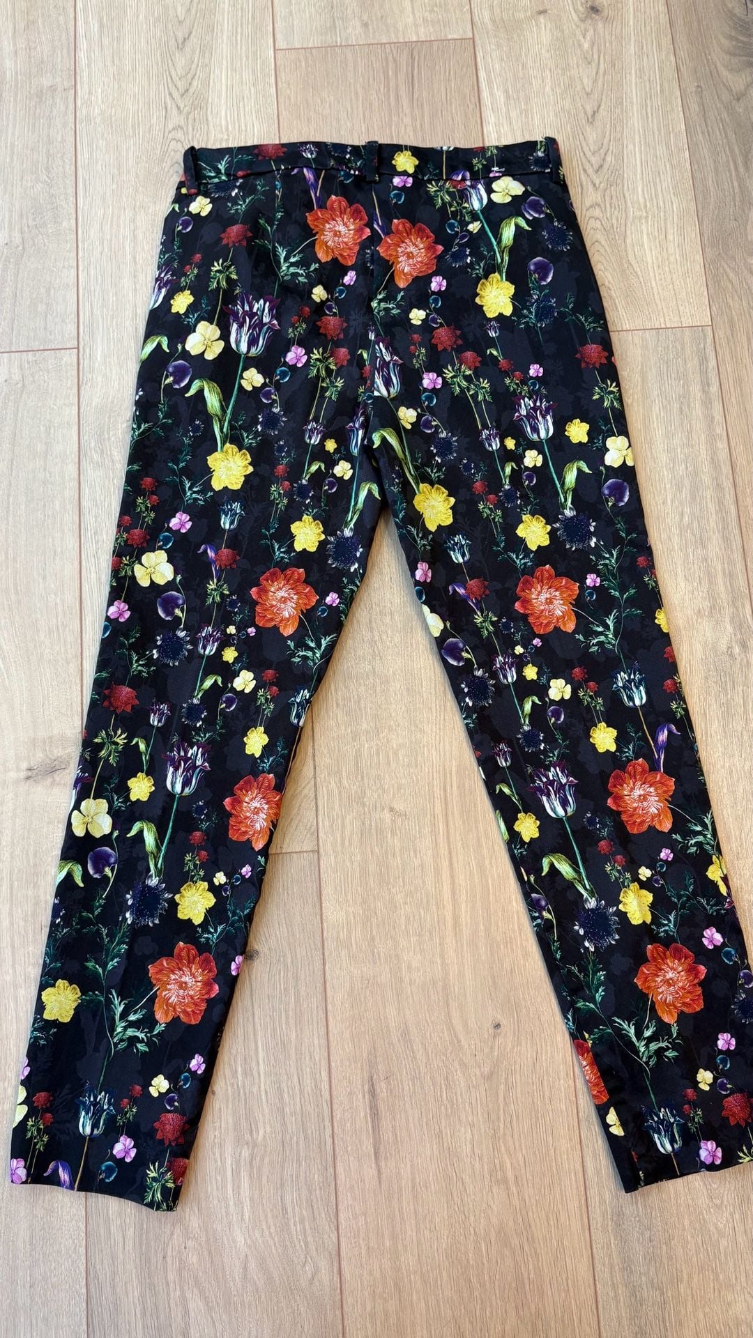 H&M Floral Print Tailored Pants Size US 10 Black 6