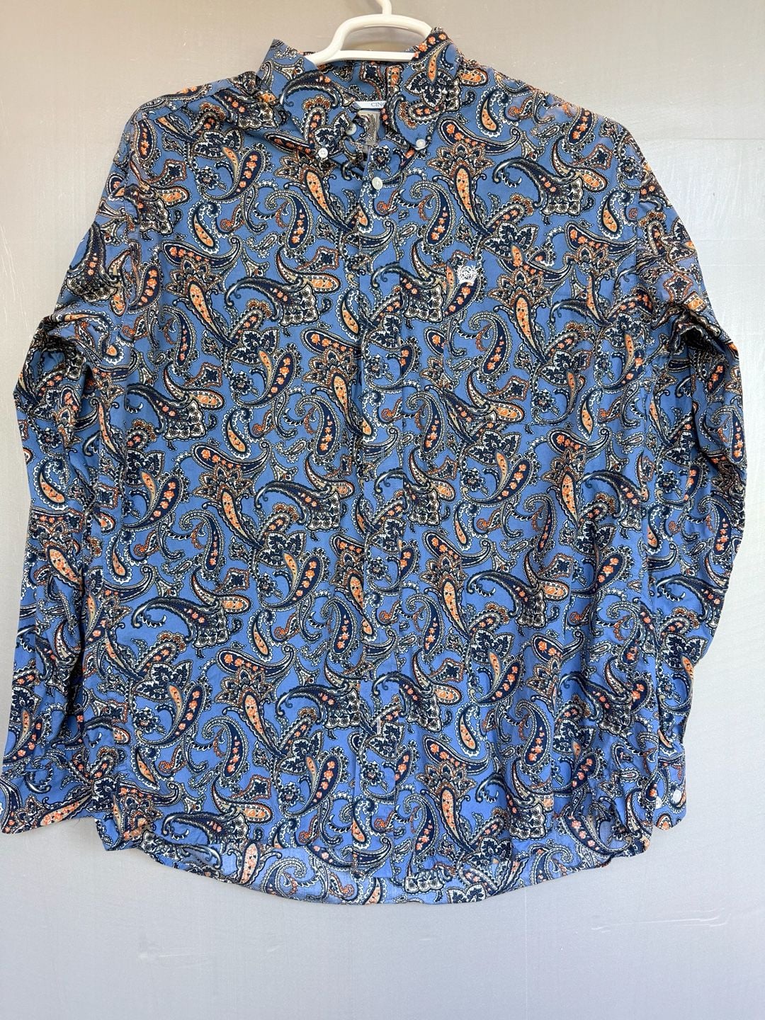 Cinch Long Sleeve Button Down Shirt Size M Blue Paisley Print Cotton 2