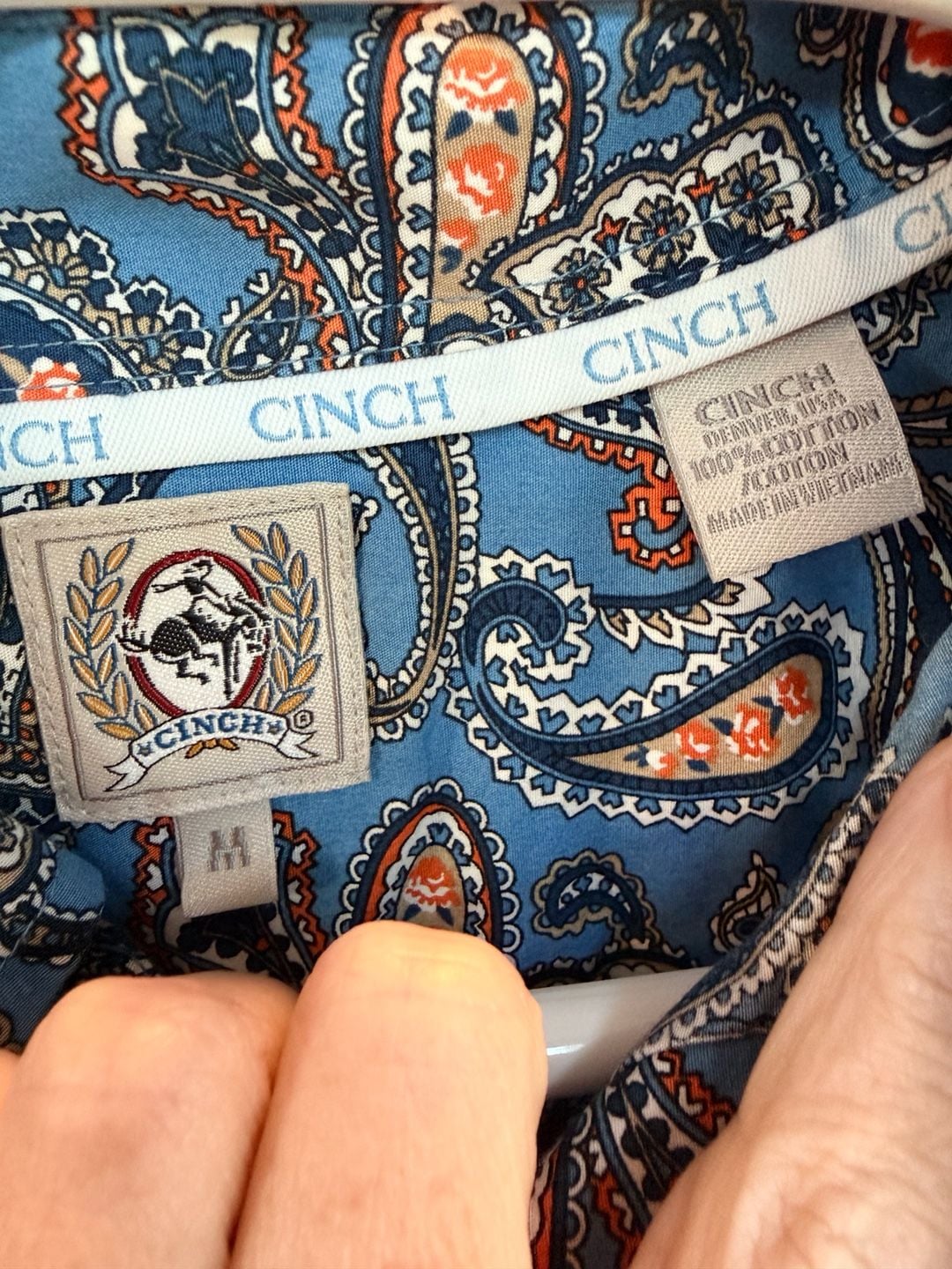 Cinch Long Sleeve Button Down Shirt Size M Blue Paisley Print Cotton 4