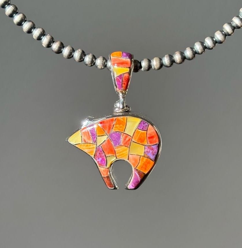 Vintage Reversible Sterling Silver Southwestern Celestial Bear Pendant 4