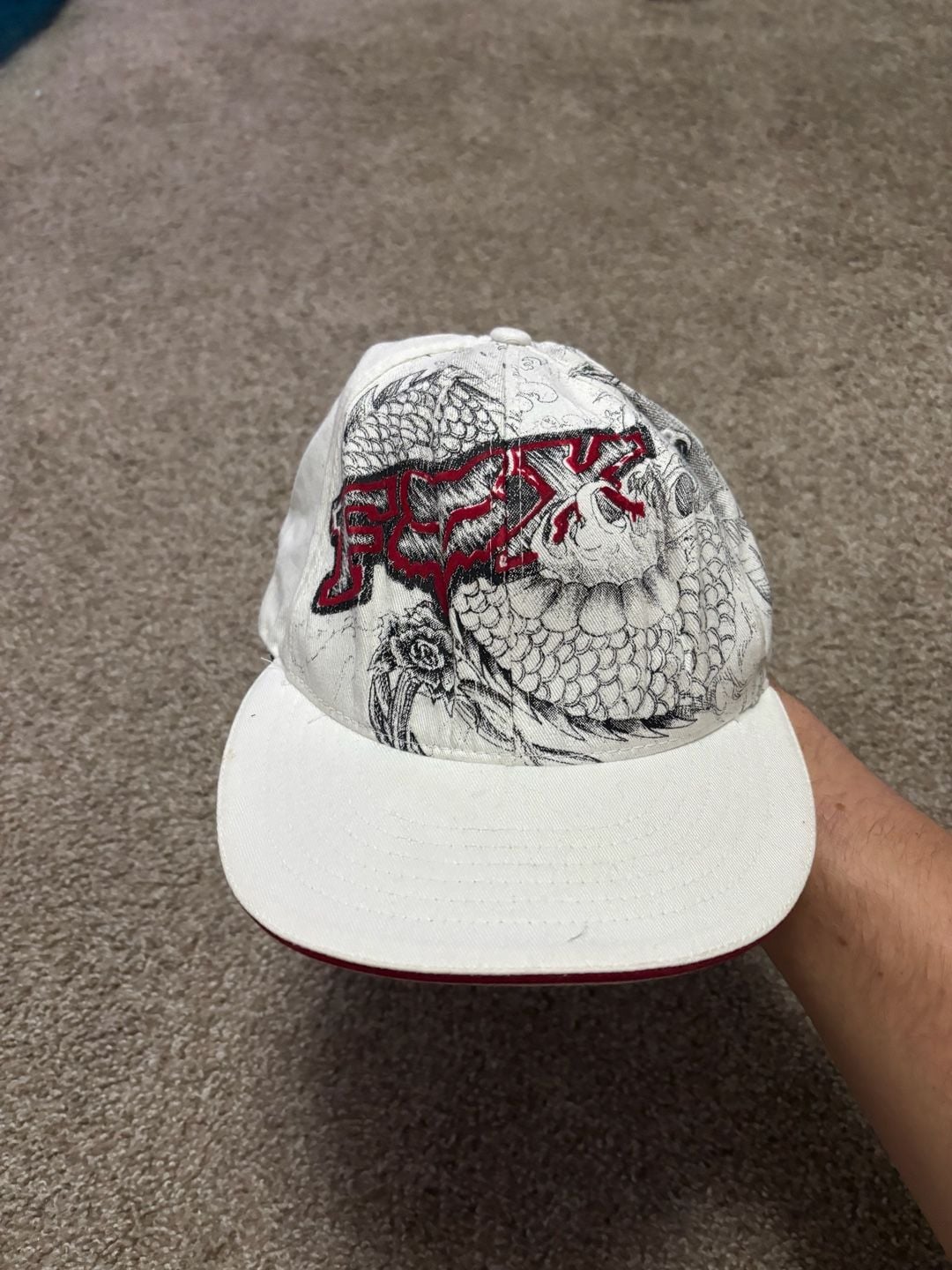 Early 2000s Y2K Fox Racing Hat White Graphic Baseball Cap 2