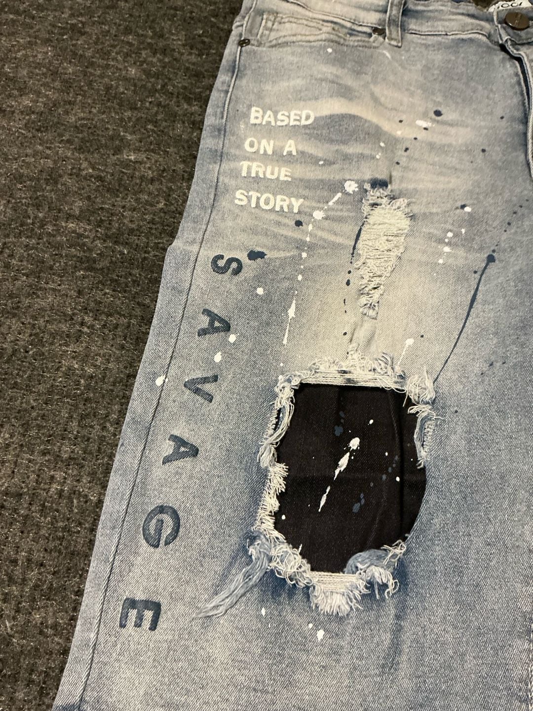 Rock Salt Savage Distressed Paint Splatter Denim Shorts Mens Size 36 Light Blue 11