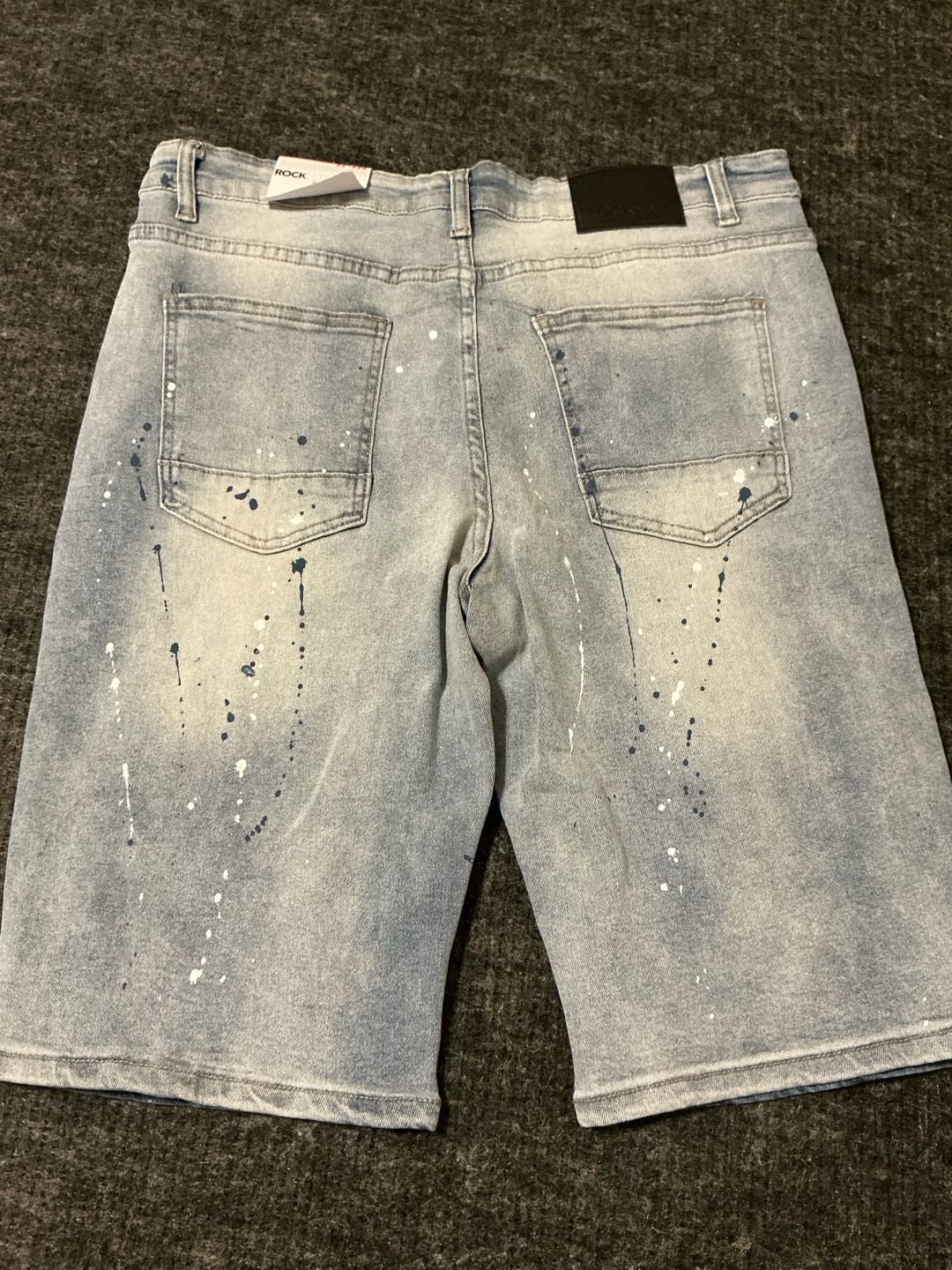 Rock Salt Savage Distressed Paint Splatter Denim Shorts Mens Size 36 Light Blue 14