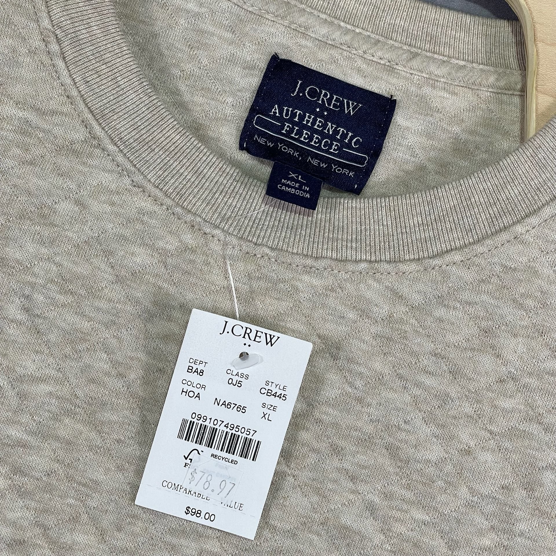 J.Crew Authentic Fleece Quilted Sweatshirt Size L Oatmeal NWT 3
