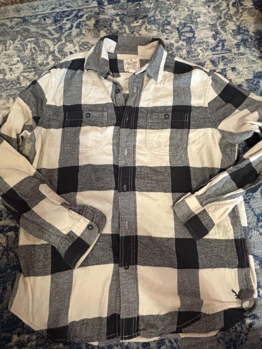 American Eagle Heritage Flannel Shirt Size L Black White Plaid 2