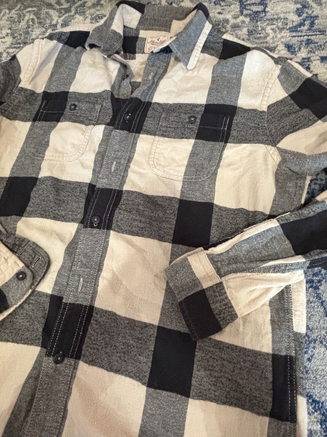 American Eagle Heritage Flannel Shirt Size L Black White Plaid 3