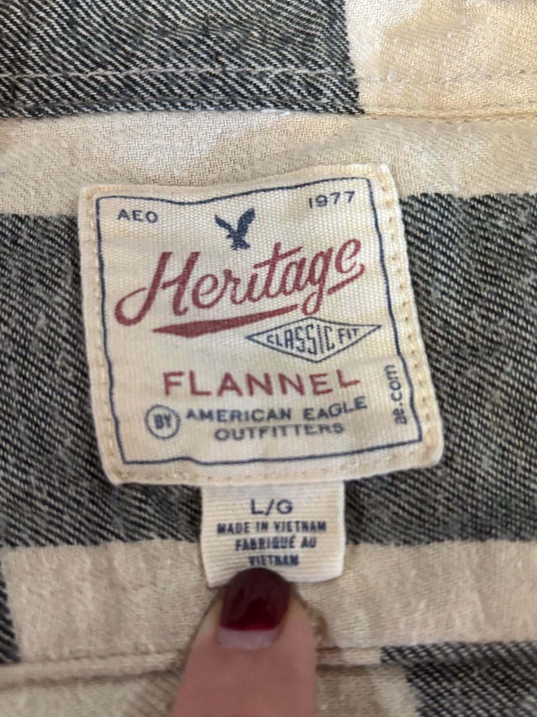 American Eagle Heritage Flannel Shirt Size L Black White Plaid 5