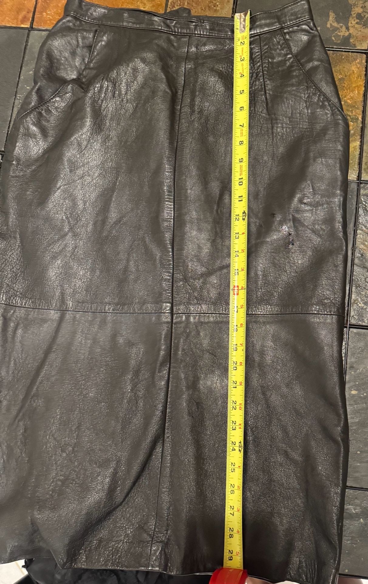 Vintage Black Leather Skirt Size 11 Pencil Midi 6