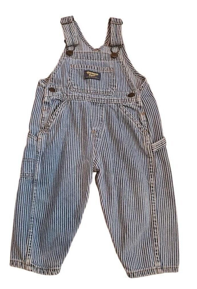 VTG 90s OshKosh Bgosh Hickory Stripe Denim Overalls 18 M Made in Honduras Cotton 2