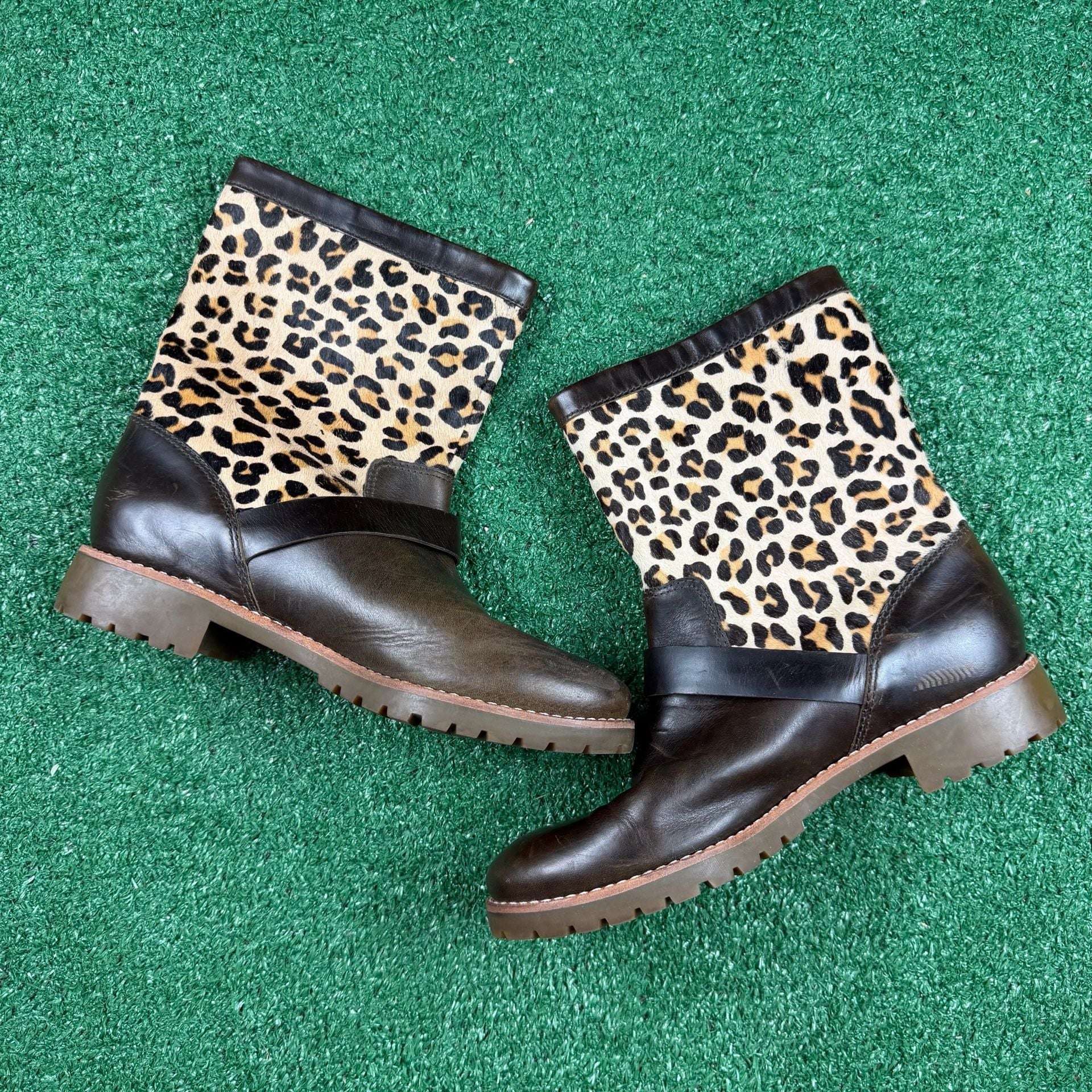 Sperry Leopard Print Leather Buckle Boots Brown 3