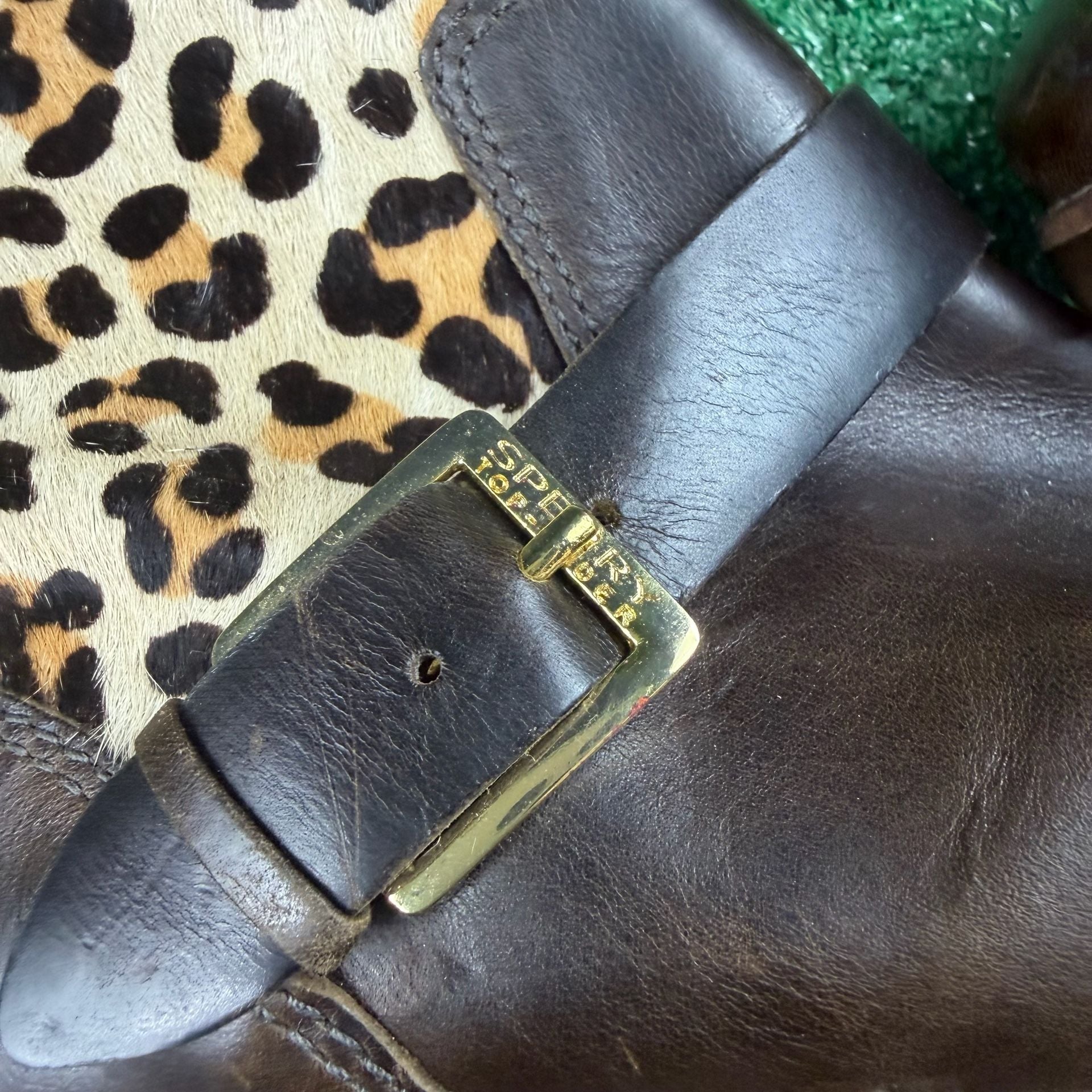 Sperry Leopard Print Leather Buckle Boots Brown 4