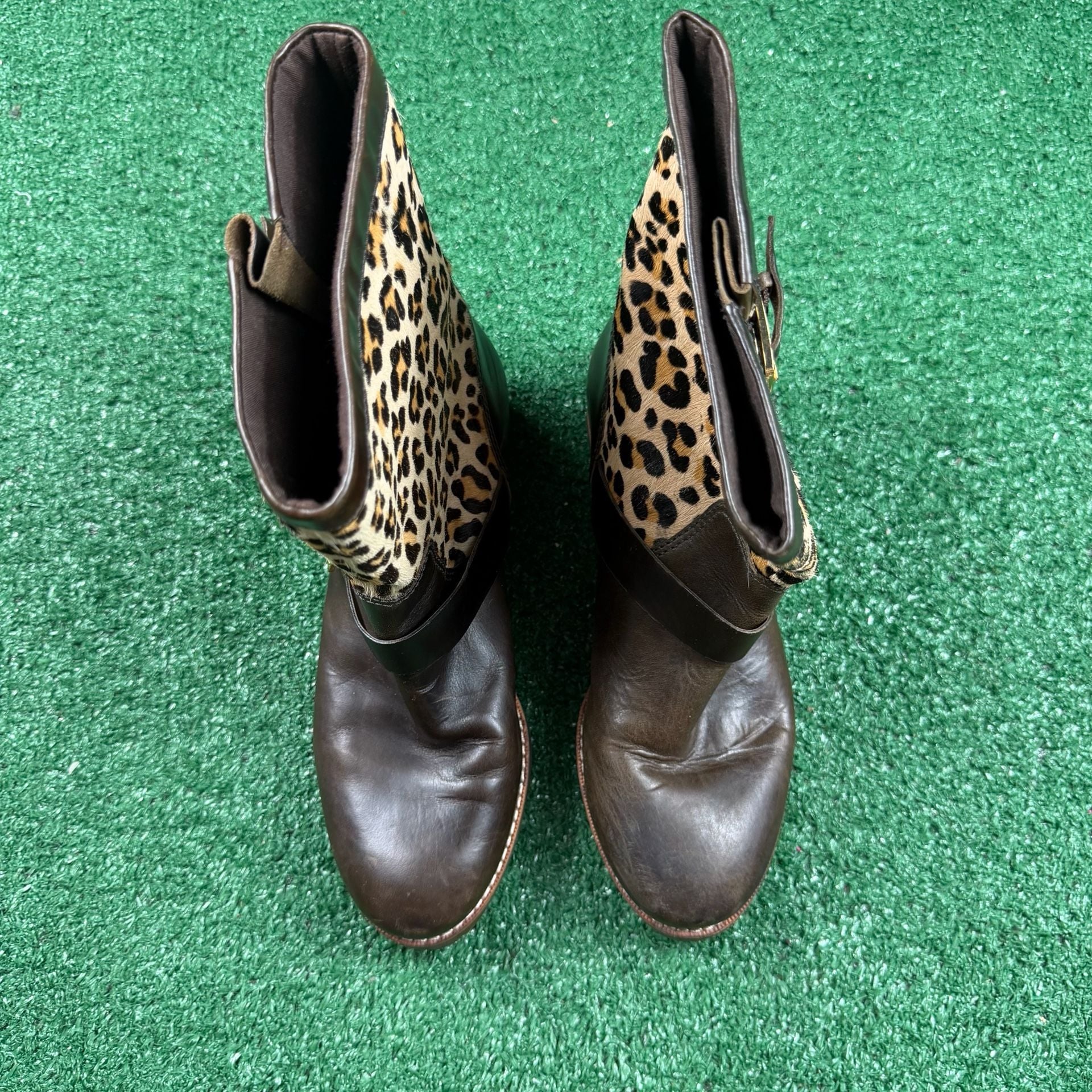 Sperry Leopard Print Leather Buckle Boots Brown 5